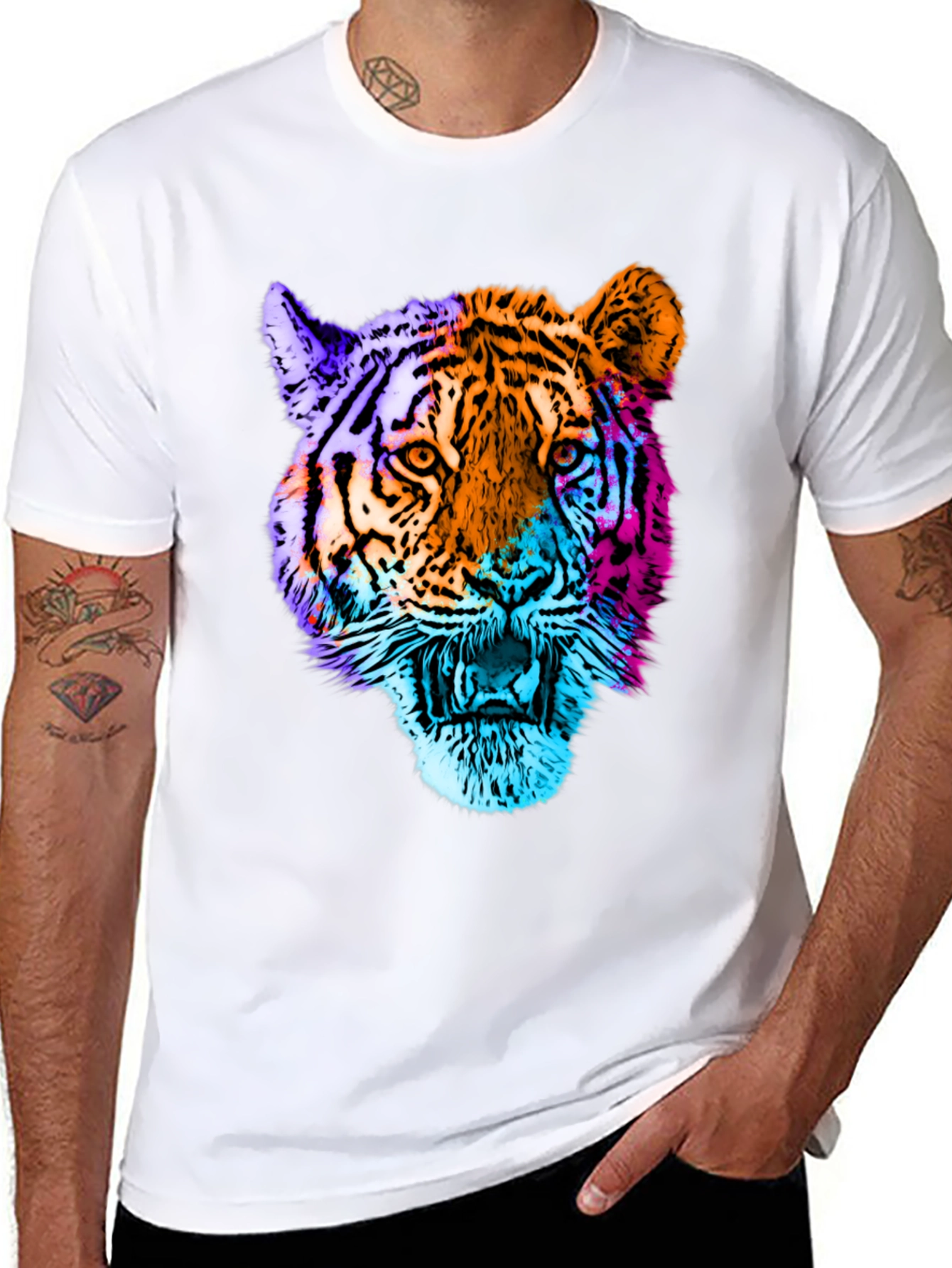 Black Vibrant Tiger Graphic T-Shirt view 8