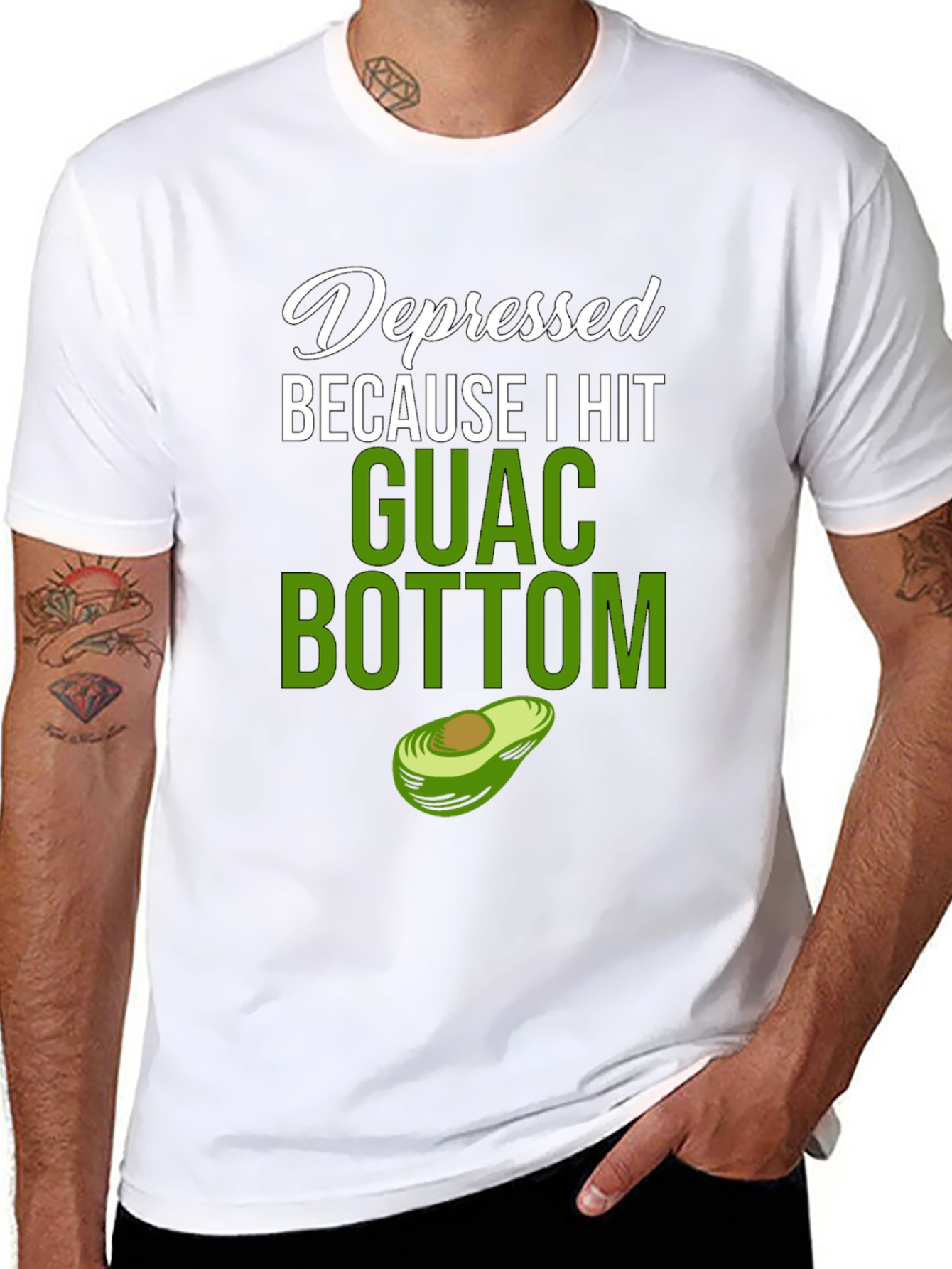Black Depressed Because I Hit Guac Bottom T-Shirt view 8