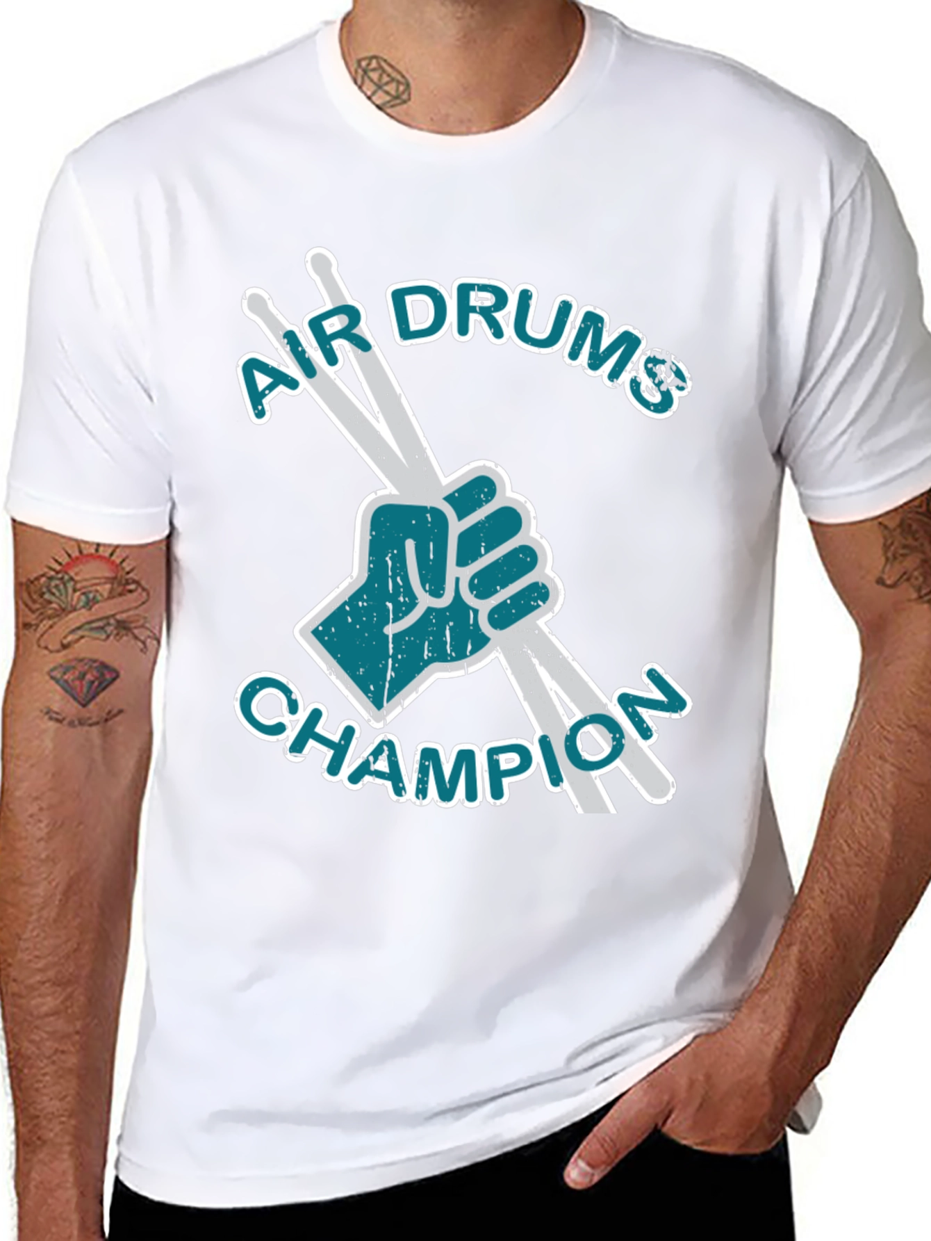 Black Air Drums Champion Graphic Tee - Black Cotton T-Shirt view 8