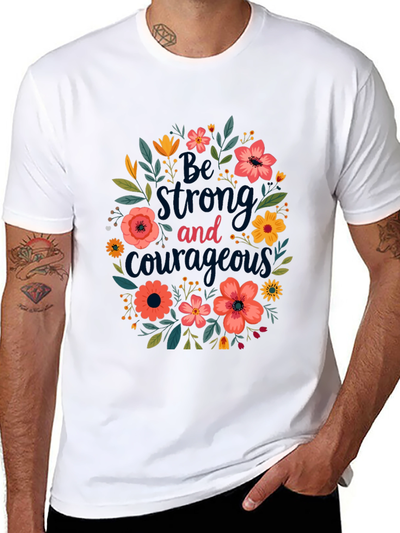 Black Floral 'Be Strong and Courageous' Graphic Tee - Black view 8