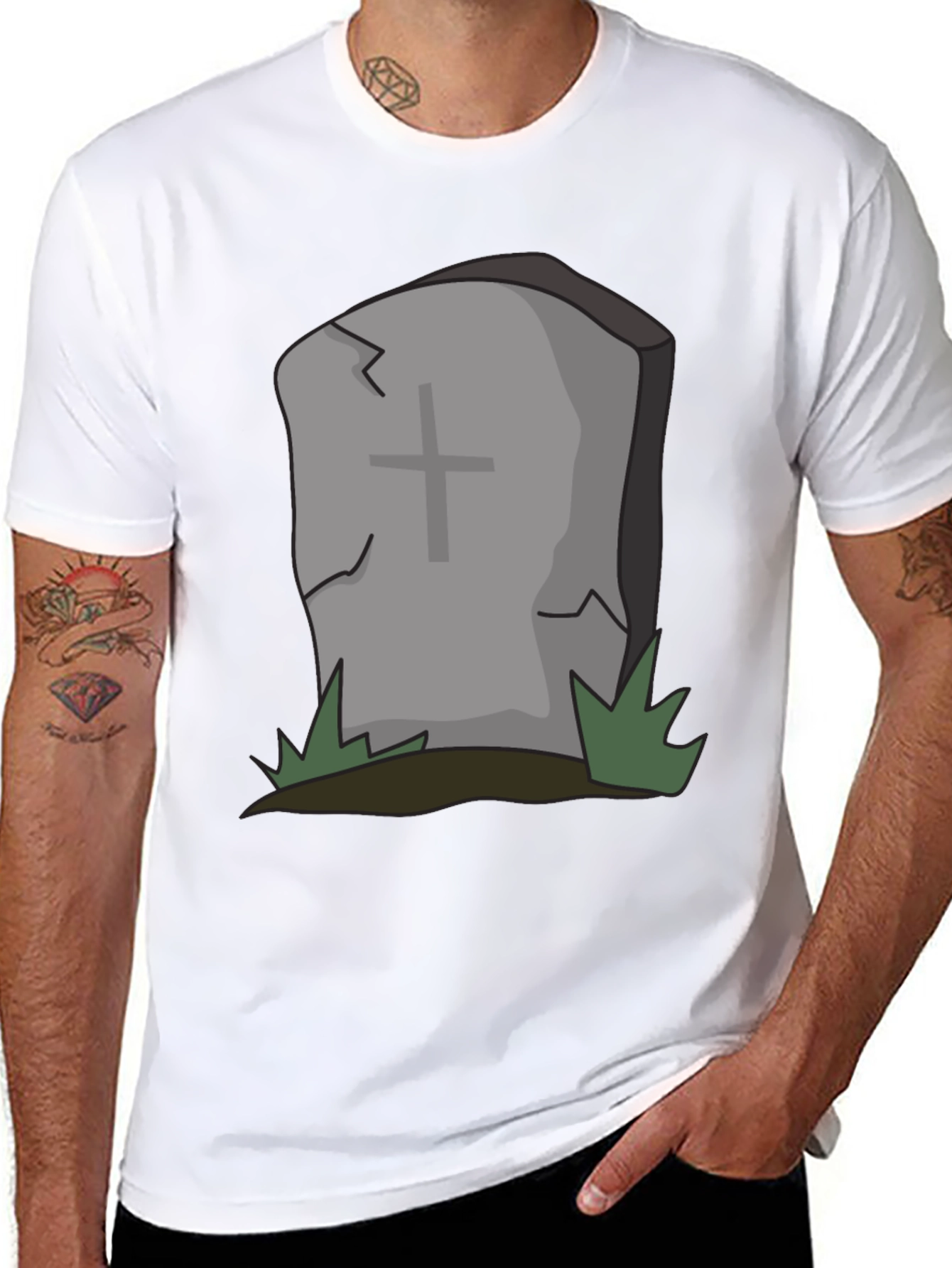 Black Cartoon Tombstone Graphic Tee - Spooky Style view 8
