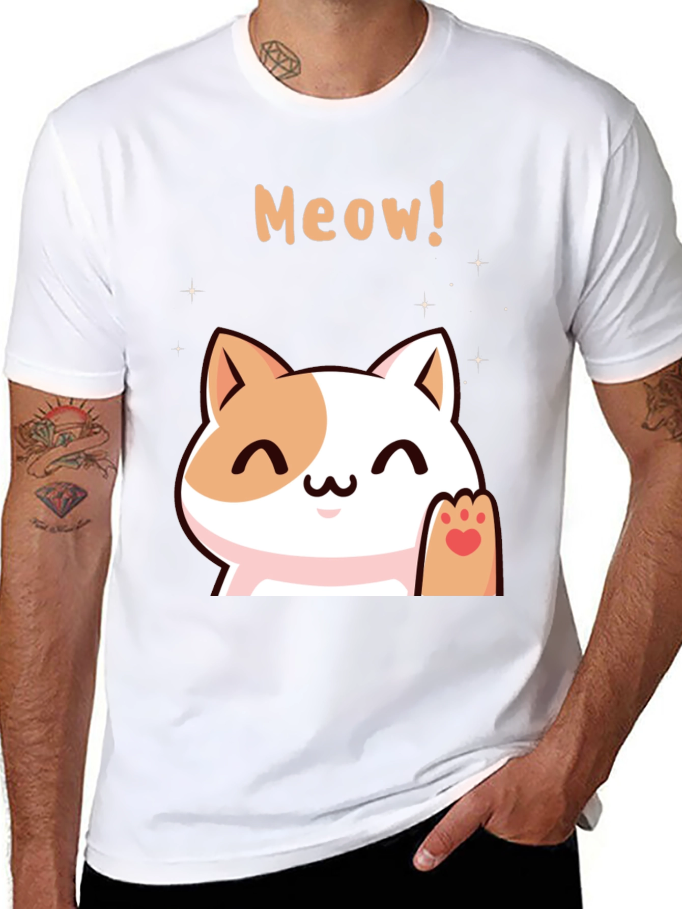 Black Cute Meow Cat Black T-Shirt view 8