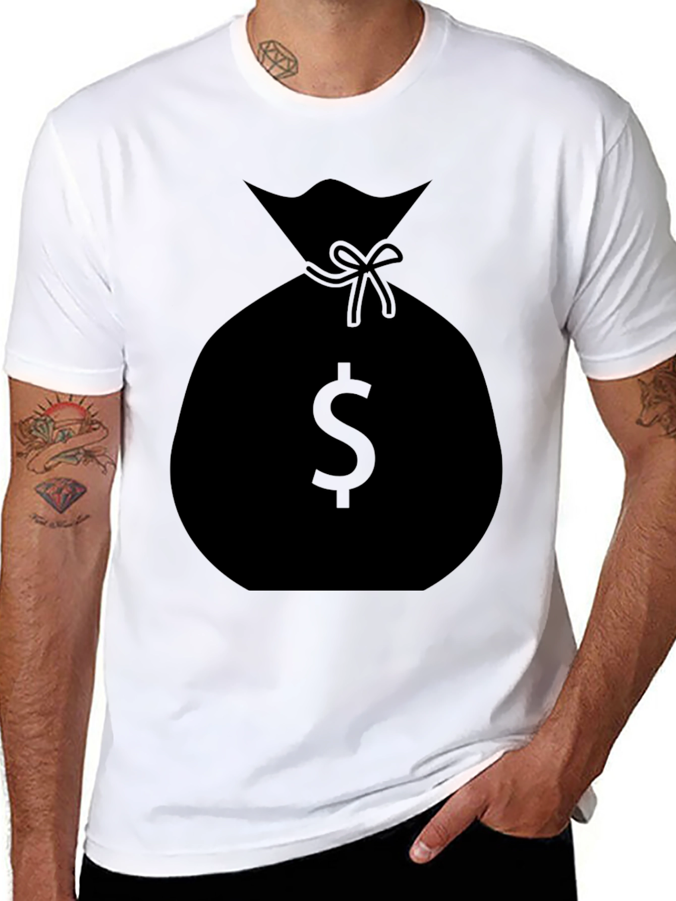 Black Money Bag Graphic T-Shirt - Black Crew Neck Tee view 8