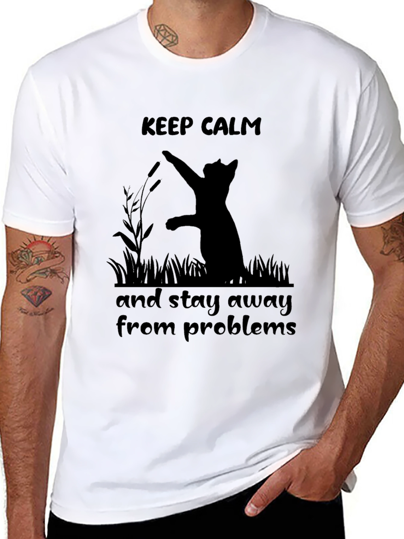 Black Keep Calm Cat T-Shirt - Stay Away From Problems view 8