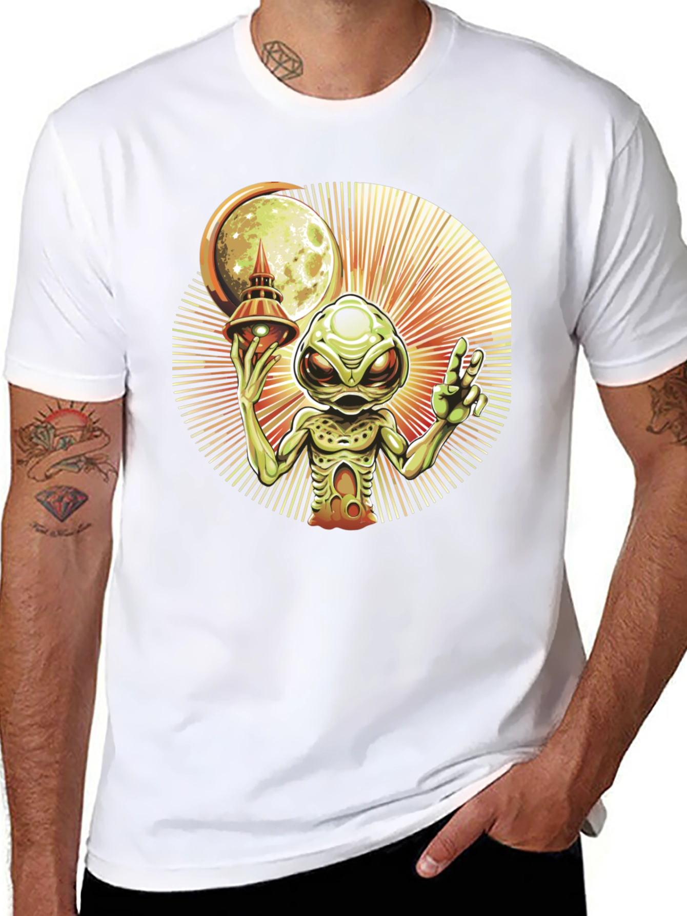 Black Alien UFO Graphic Tee - Black Cotton T-Shirt view 8