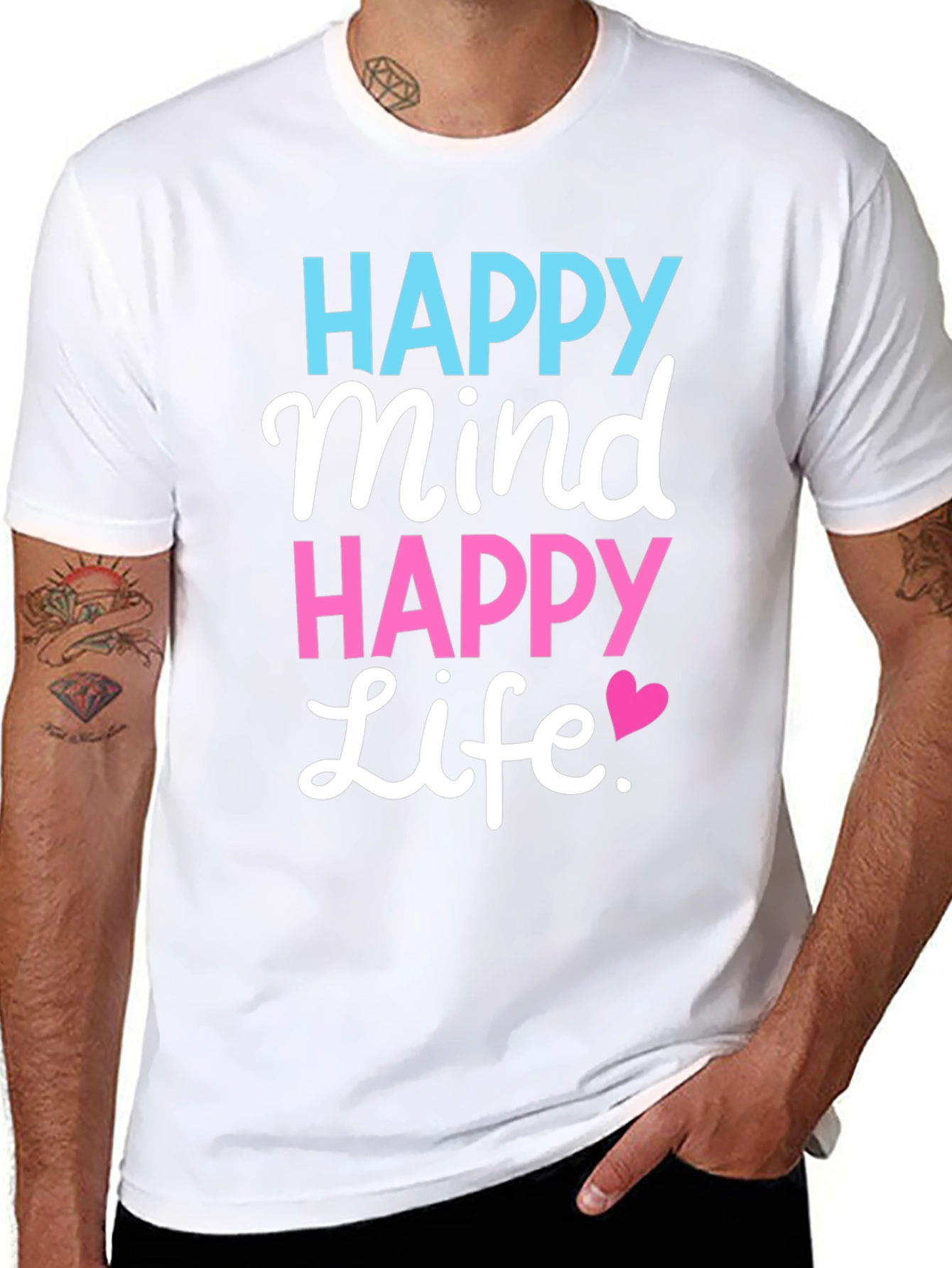 Black Happy Mind Happy Life Black T-Shirt view 8