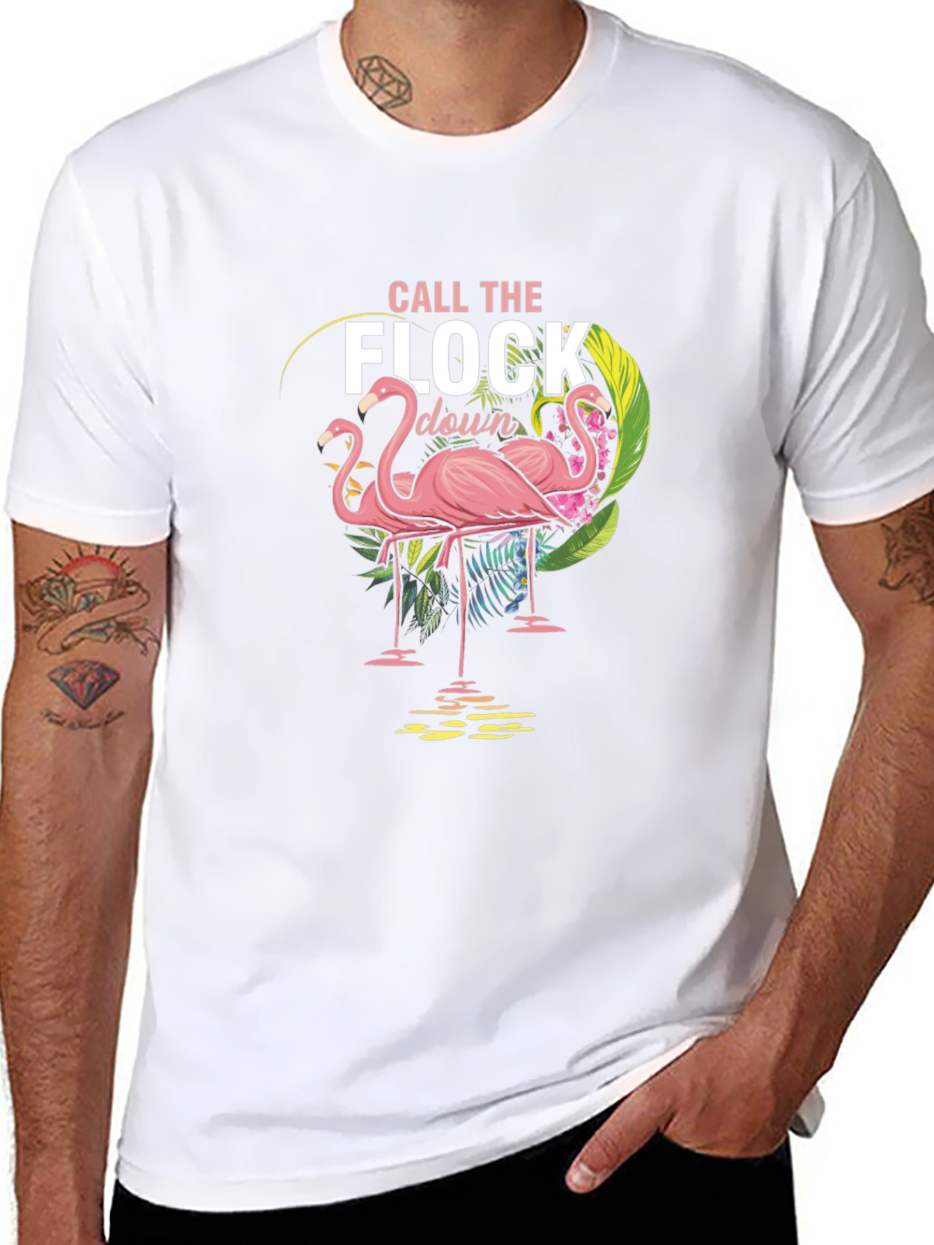 Black Call the Flock Down Flamingo Graphic Tee - Black view 8