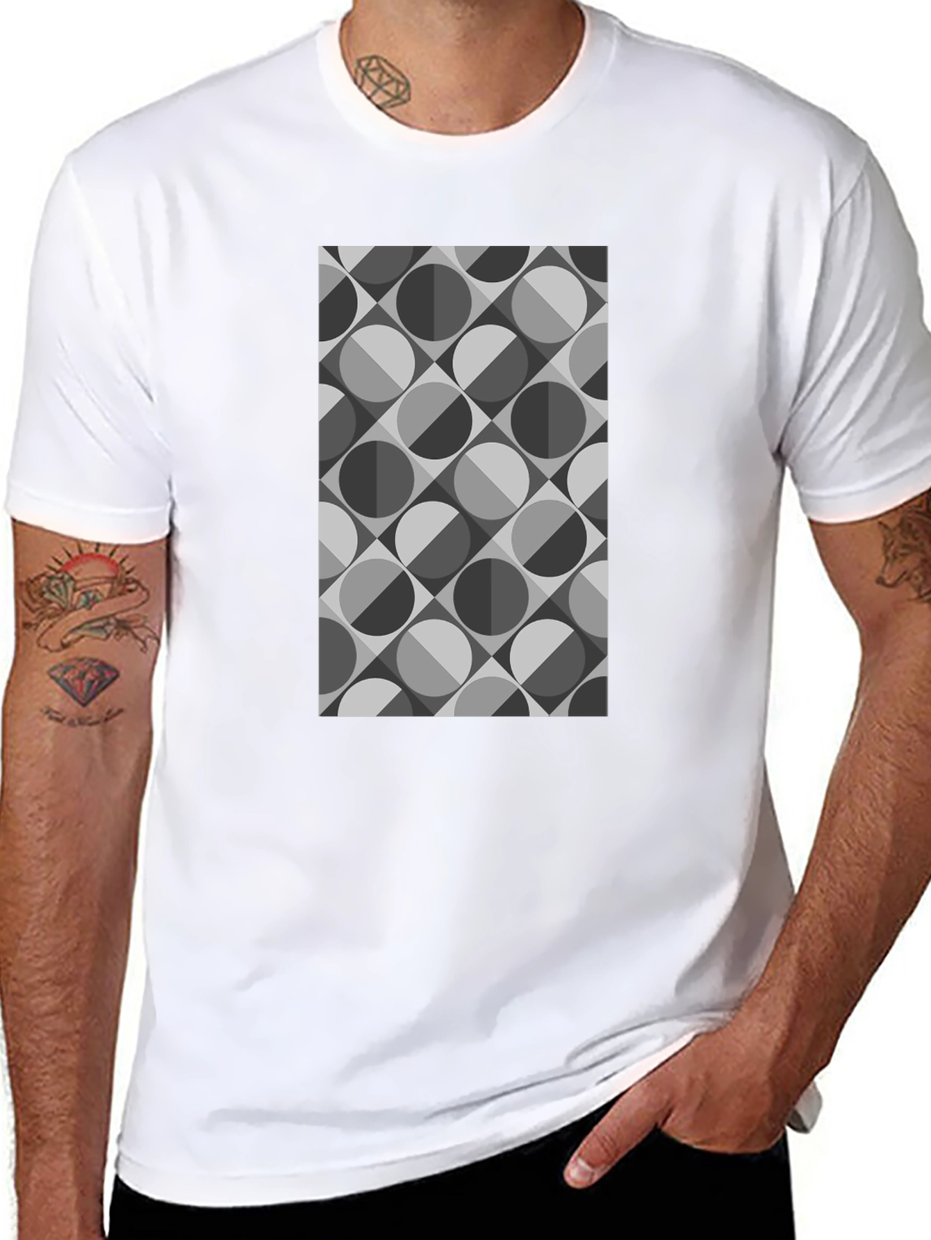 Black Geometric Retro Pattern Black T-Shirt view 8