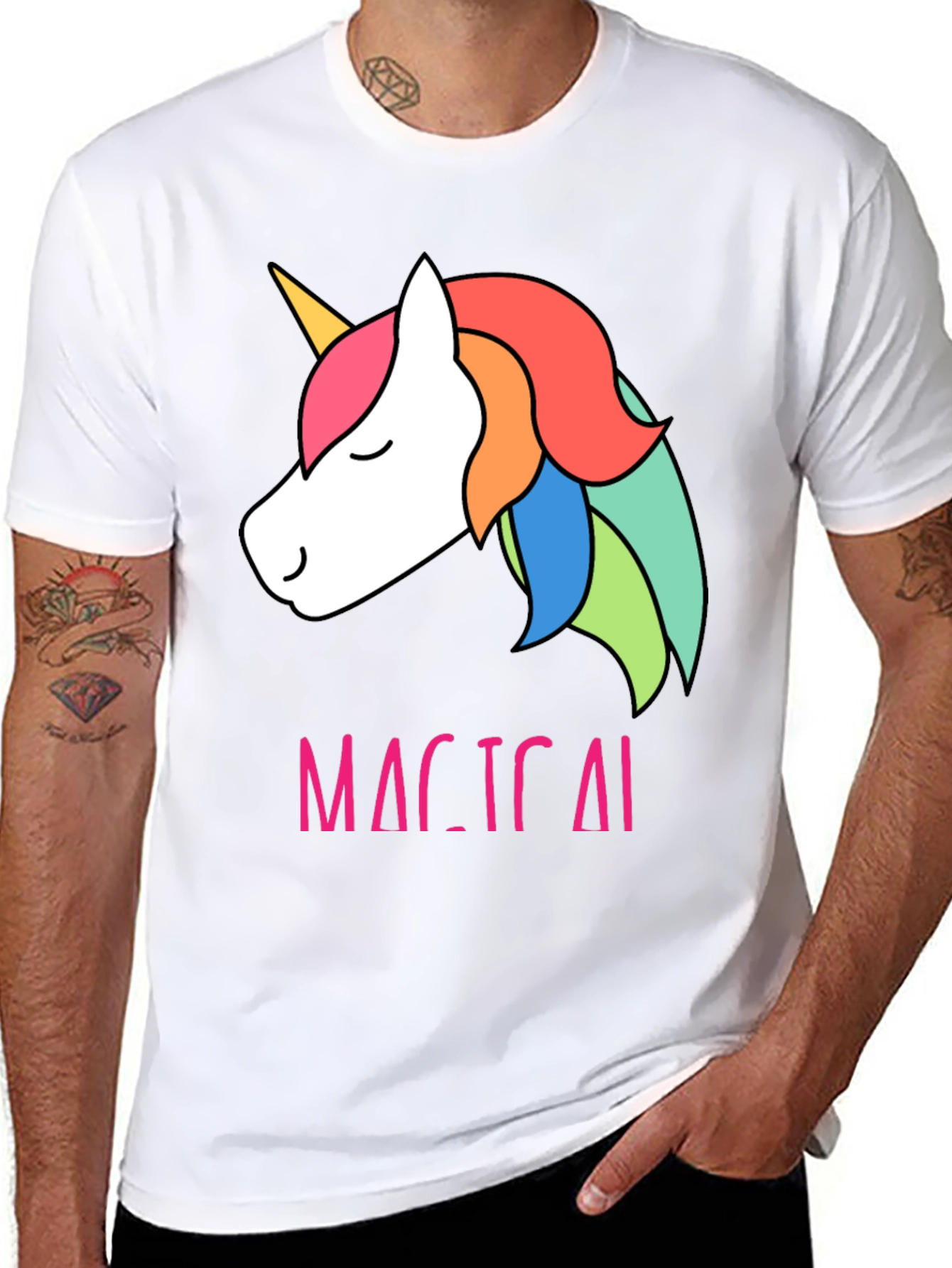 Black Magical Unicorn T-Shirt - Cute Rainbow Design view 8