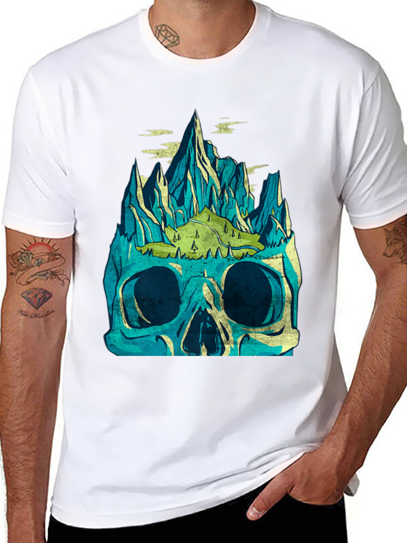 Black Skull Mountain Graphic Tee - Men's Black T-Shirt view 8
