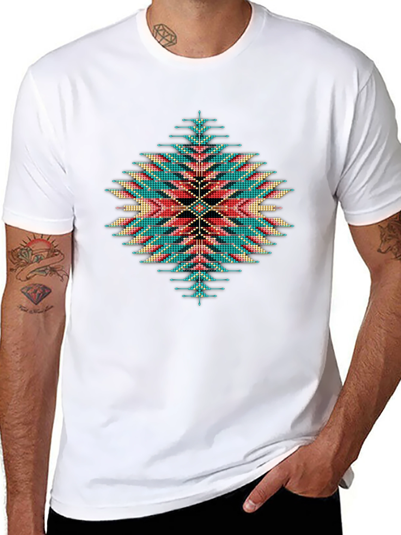 Black Aztec Geometric Pattern T-Shirt view 8