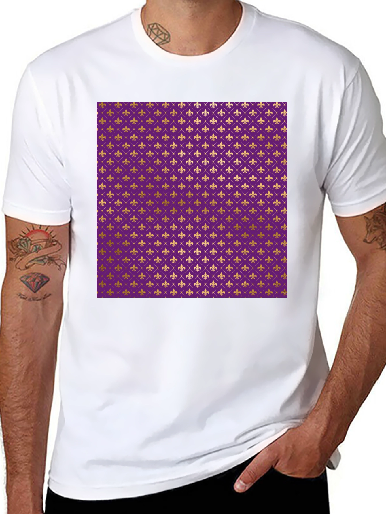 Black Fleur-de-lis Pattern T-Shirt view 8