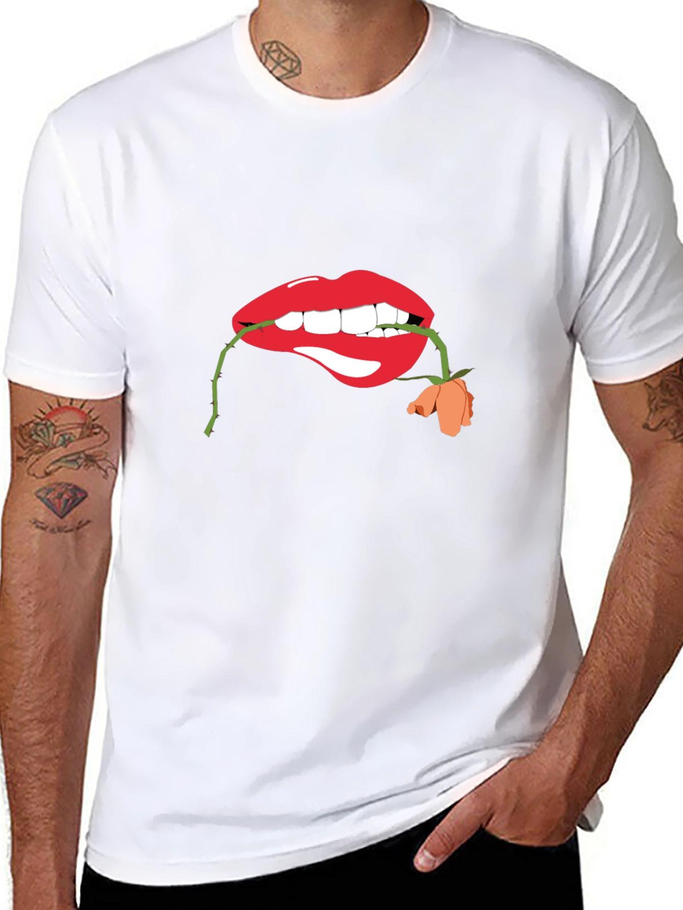 Black Lips with Rose Graphic T-Shirt view 8