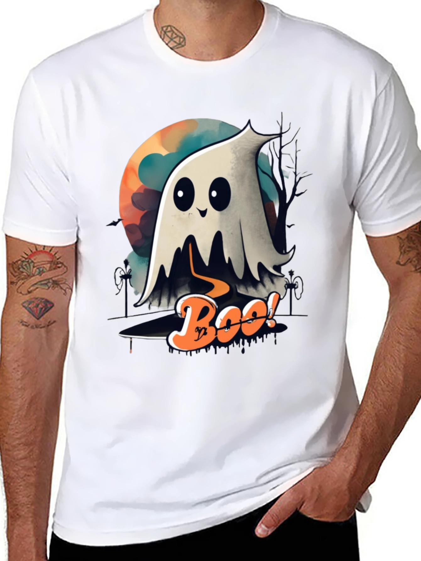 Black Spooky Boo Ghost Halloween T-Shirt view 8