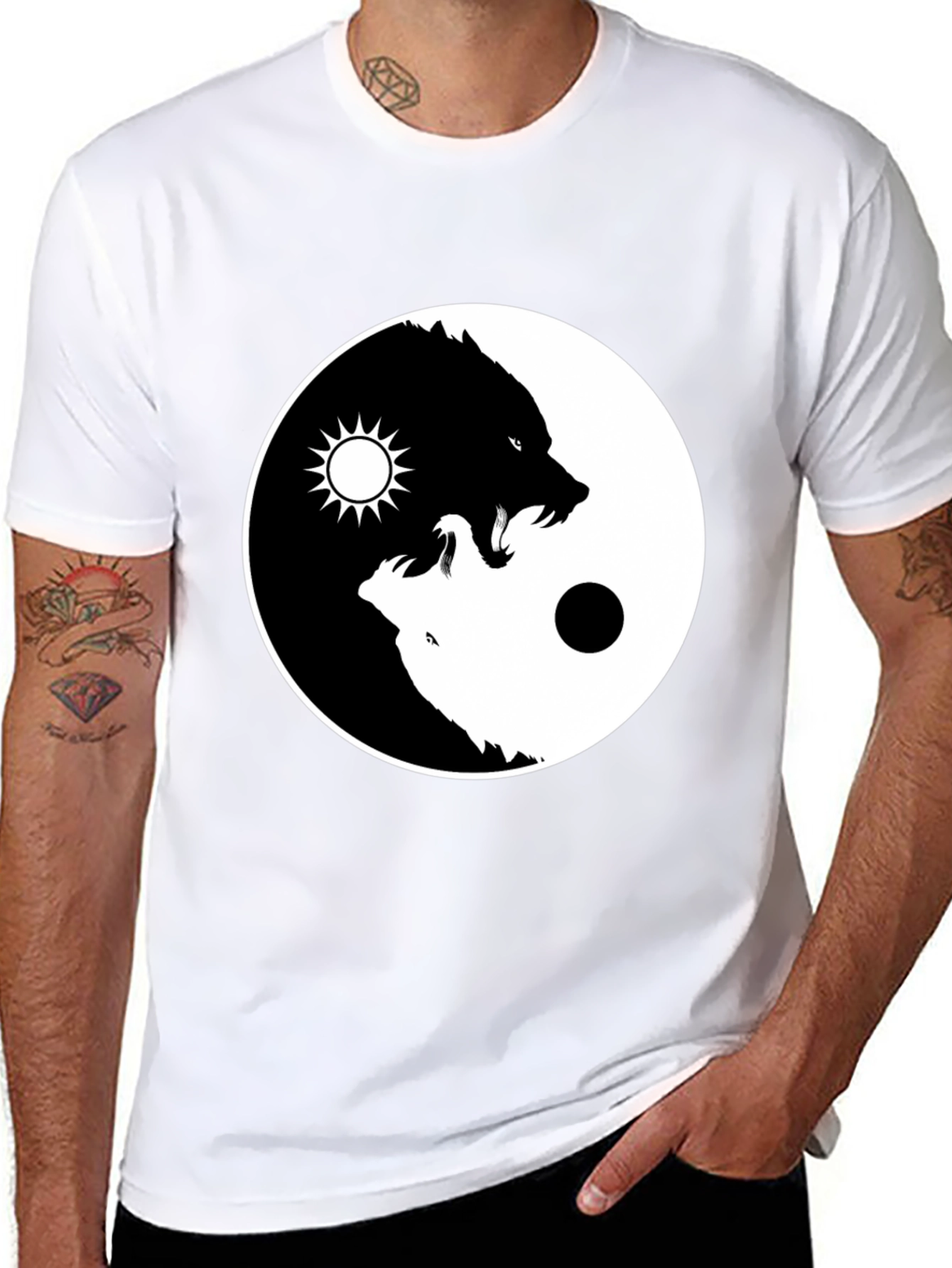 Black Yin Yang Wolf Graphic Tee - Balance Design view 8