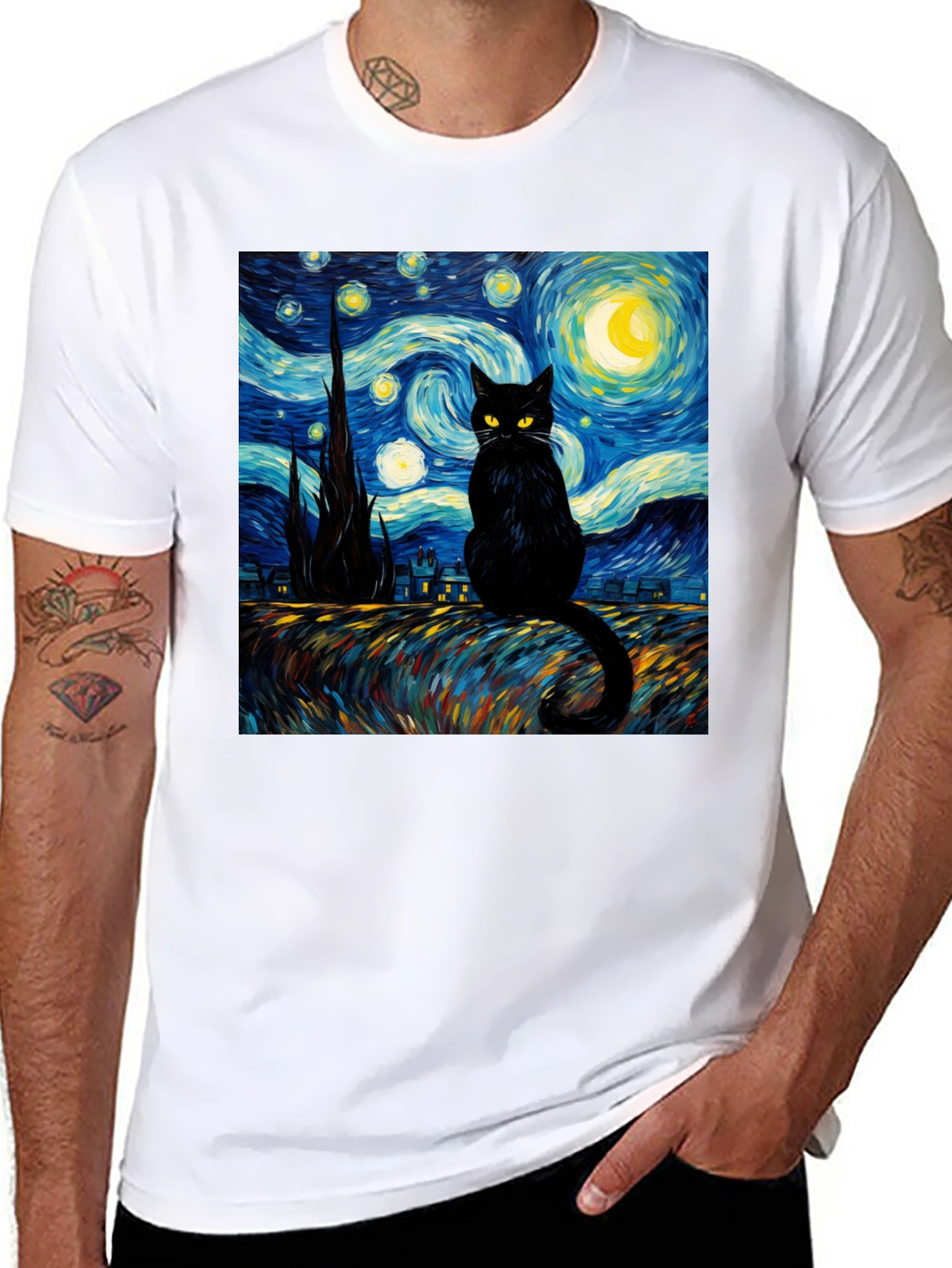 Starry Night Cat T-Shirt - 8