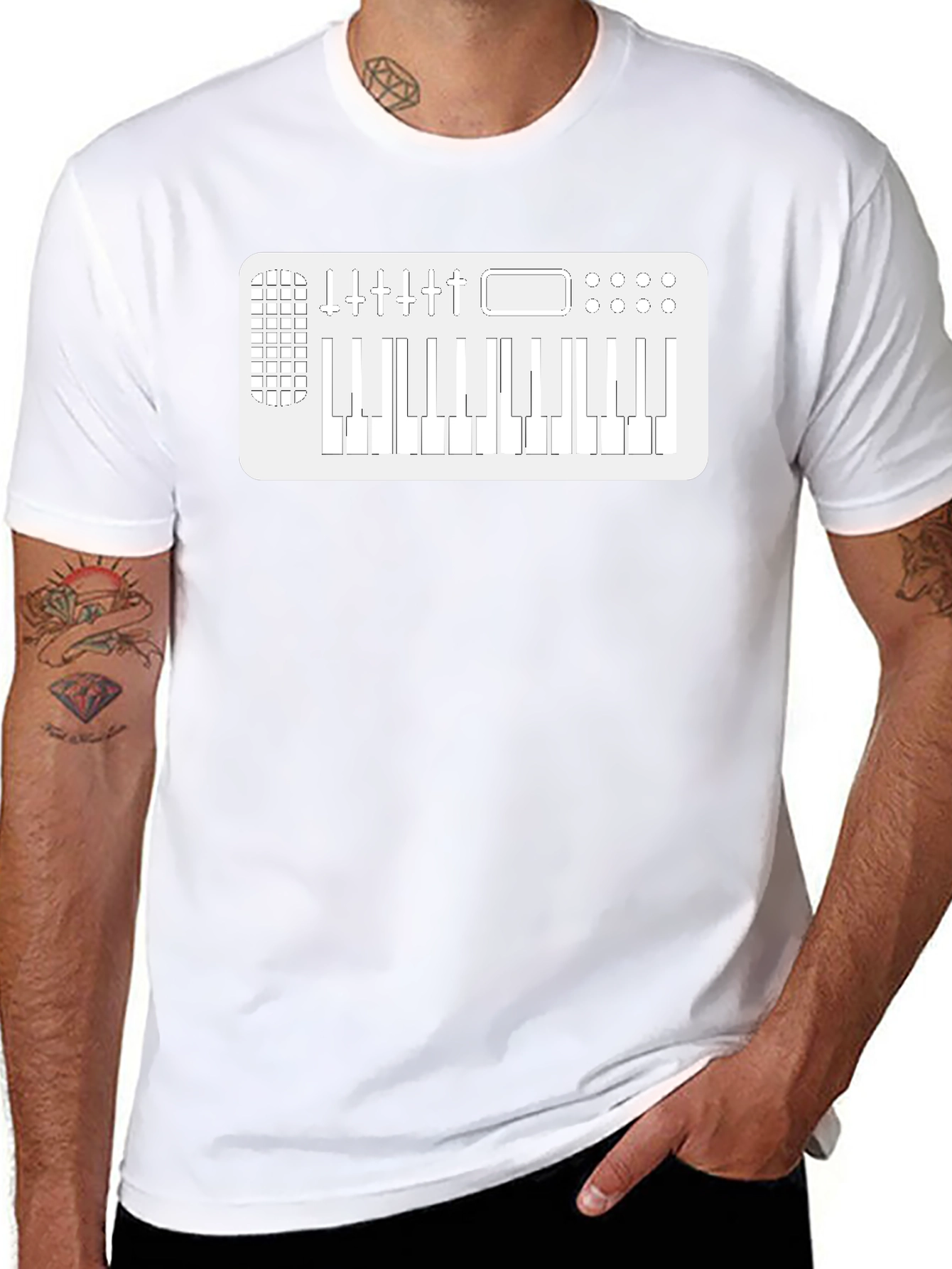 Black Keyboard Synth Graphic Tee - Music Lover T-Shirt view 8