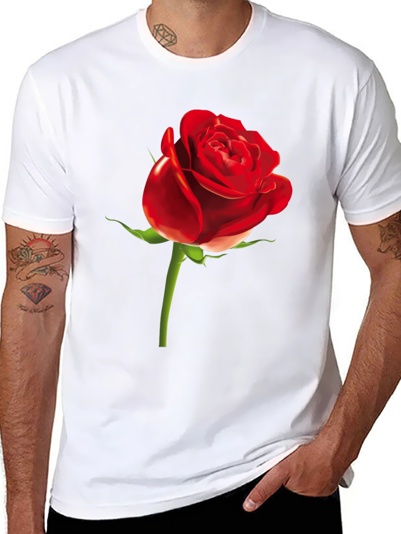 Red Rose Graphic Print Black T-Shirt - 8