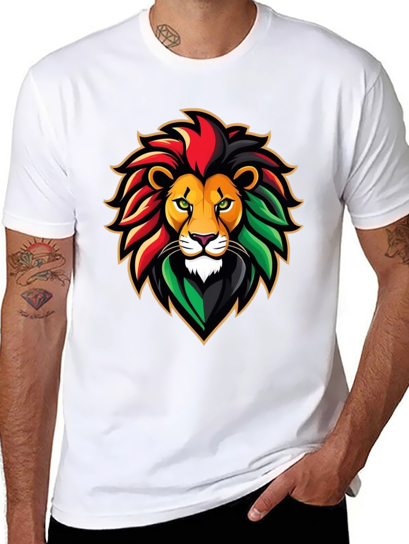 Black Rasta Lion Graphic Tee - Black Cotton T-Shirt view 8