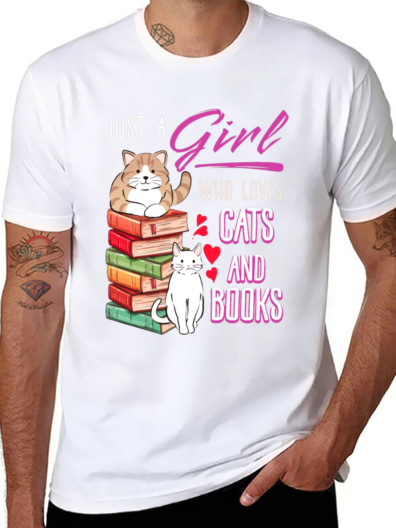 Black Just A Girl Who Loves Cats and Books T-Shirt view 8