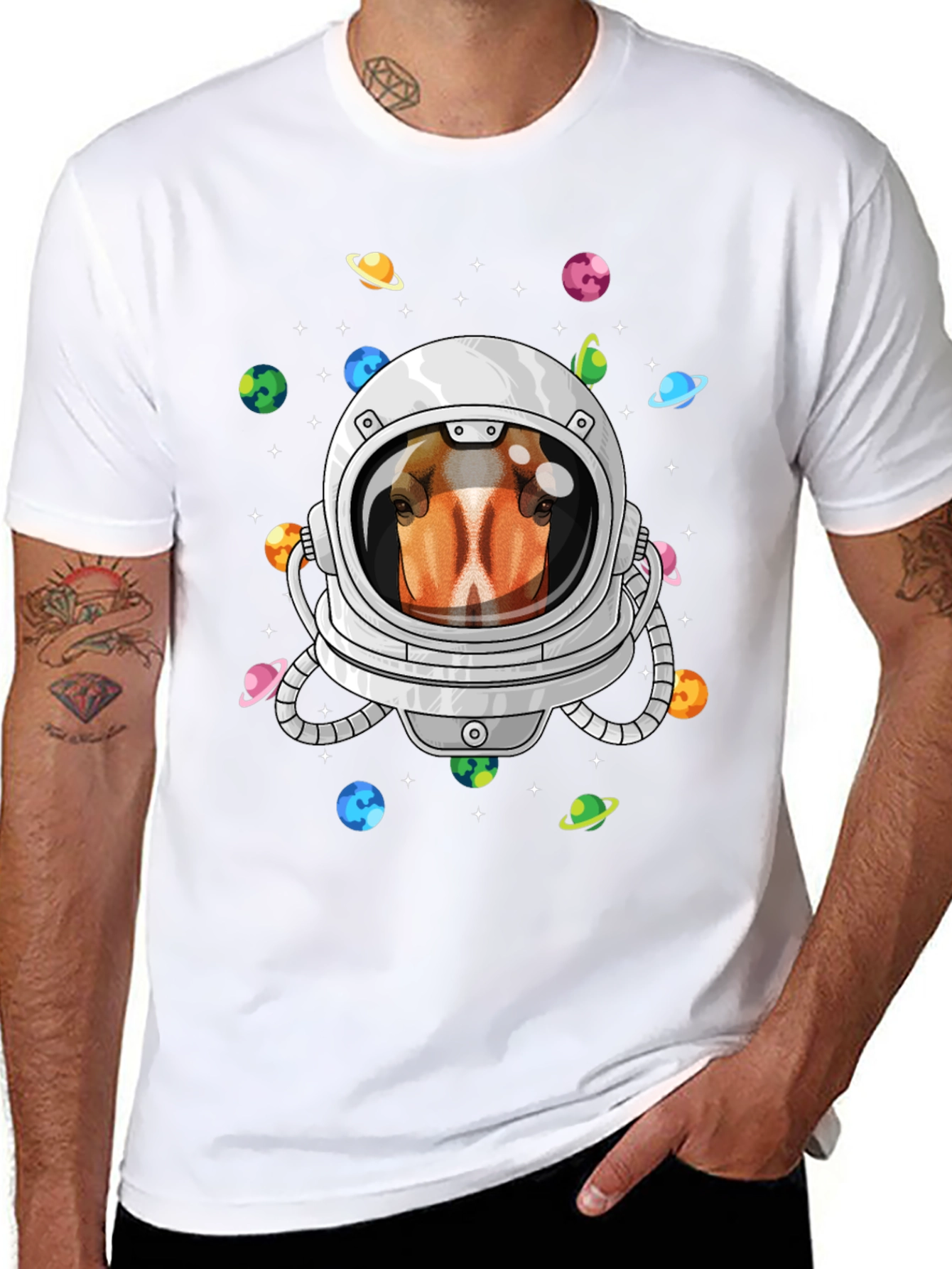 Black Astronaut Horse T-Shirt, Space Animal Tee view 8