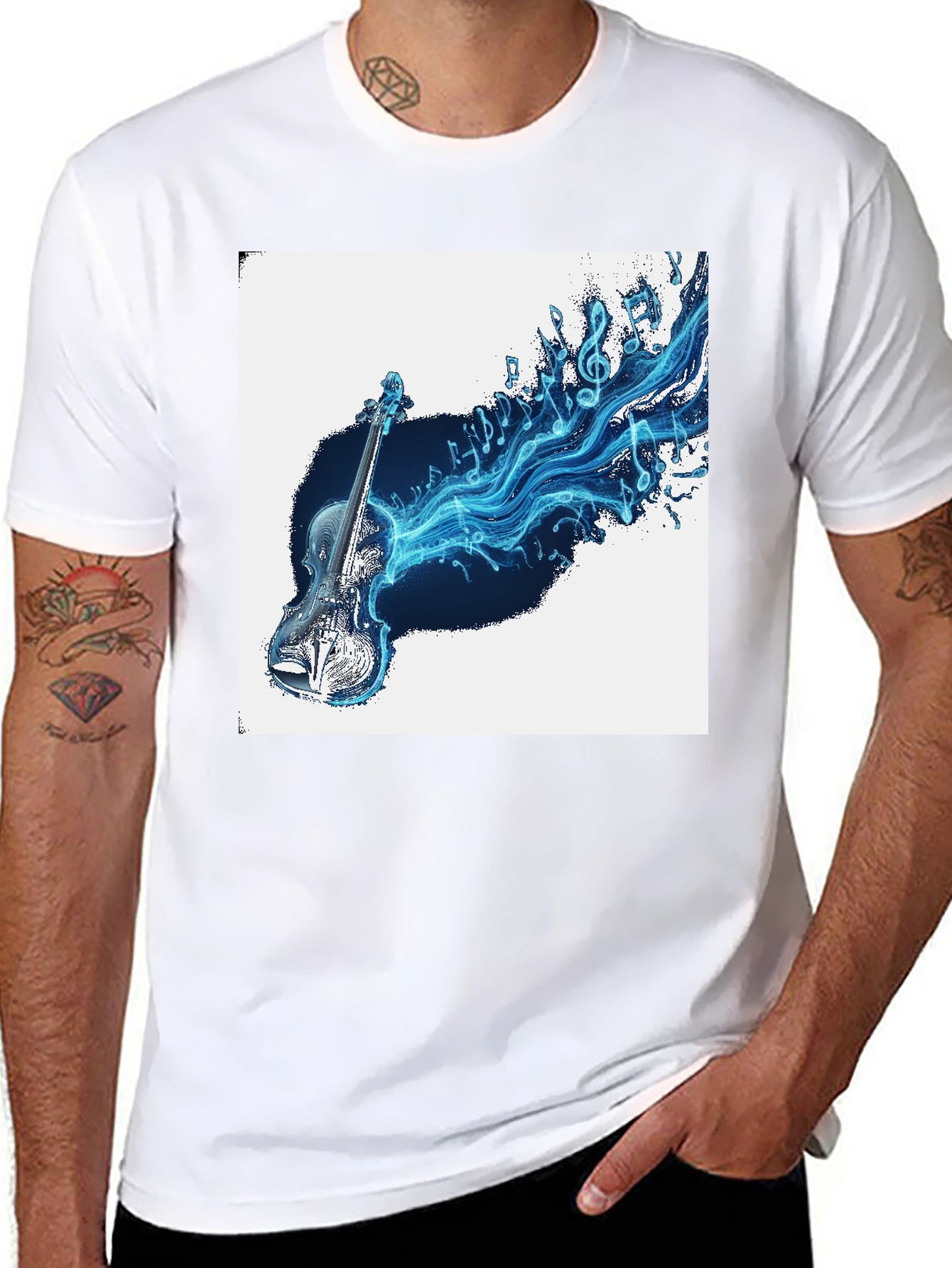 Black Musical Violin Graphic T-Shirt - Black view 8