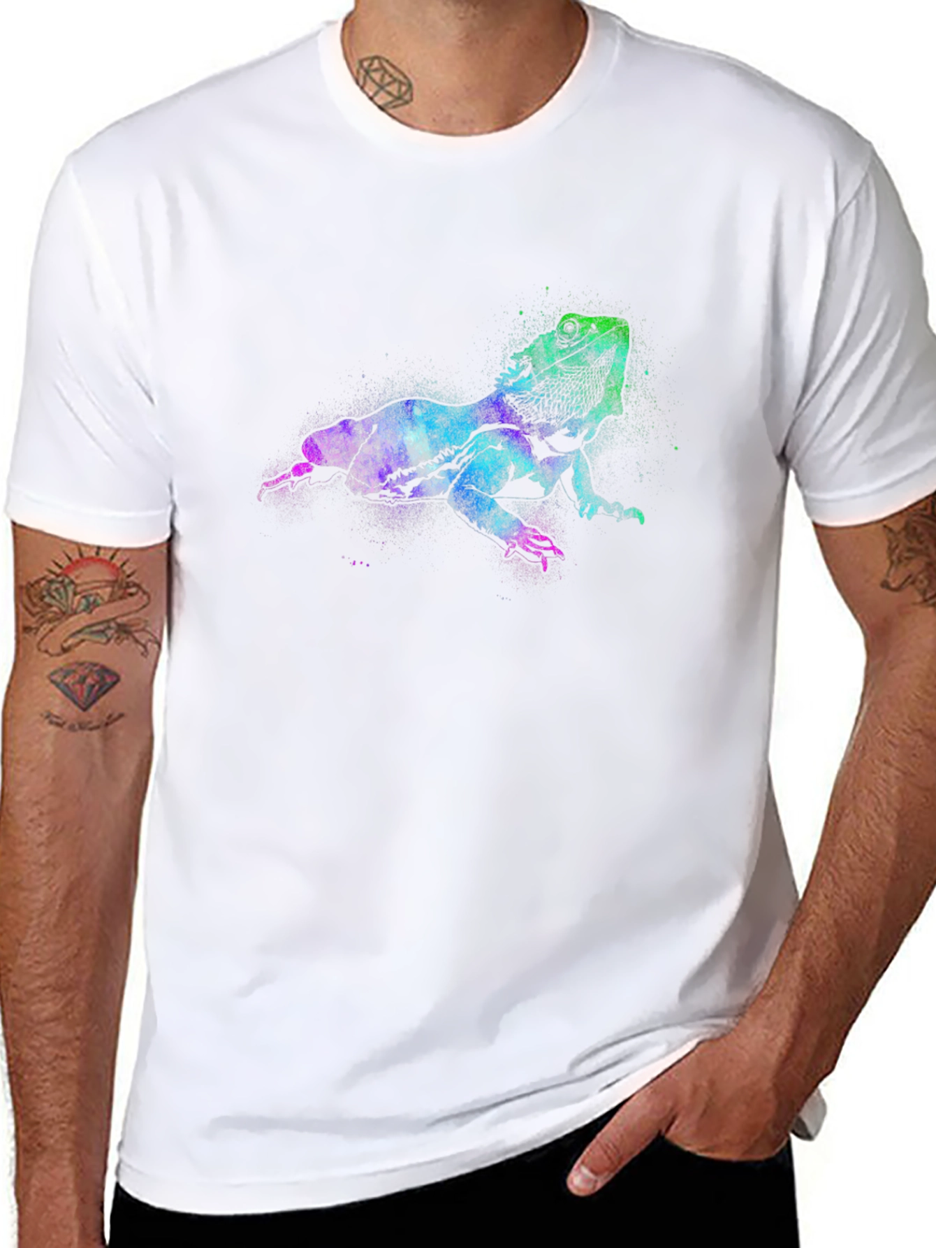 Black Bearded Dragon T-Shirt, Vibrant Lizard Tee view 8