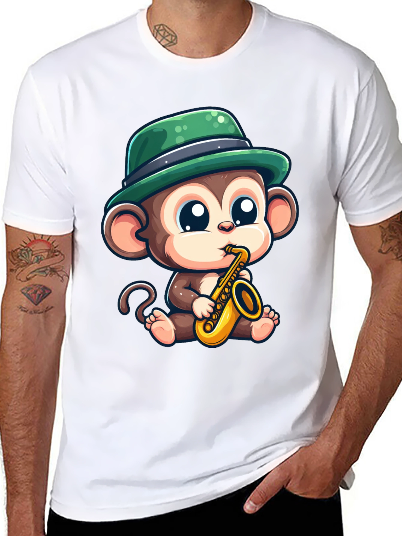 Black Monkey Saxophone T-Shirt: Cool Cartoon Graphic Tee view 8