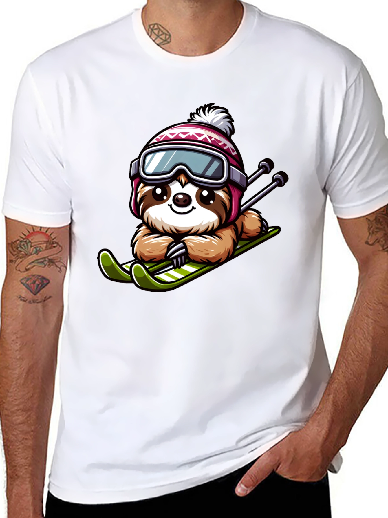 Black Skiing Sloth Graphic Tee - Winter Fun view 8