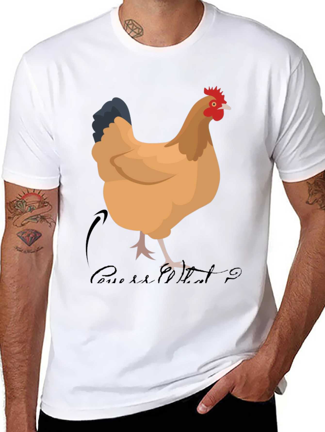 Black Funny Chicken T-Shirt - Guess What? view 8