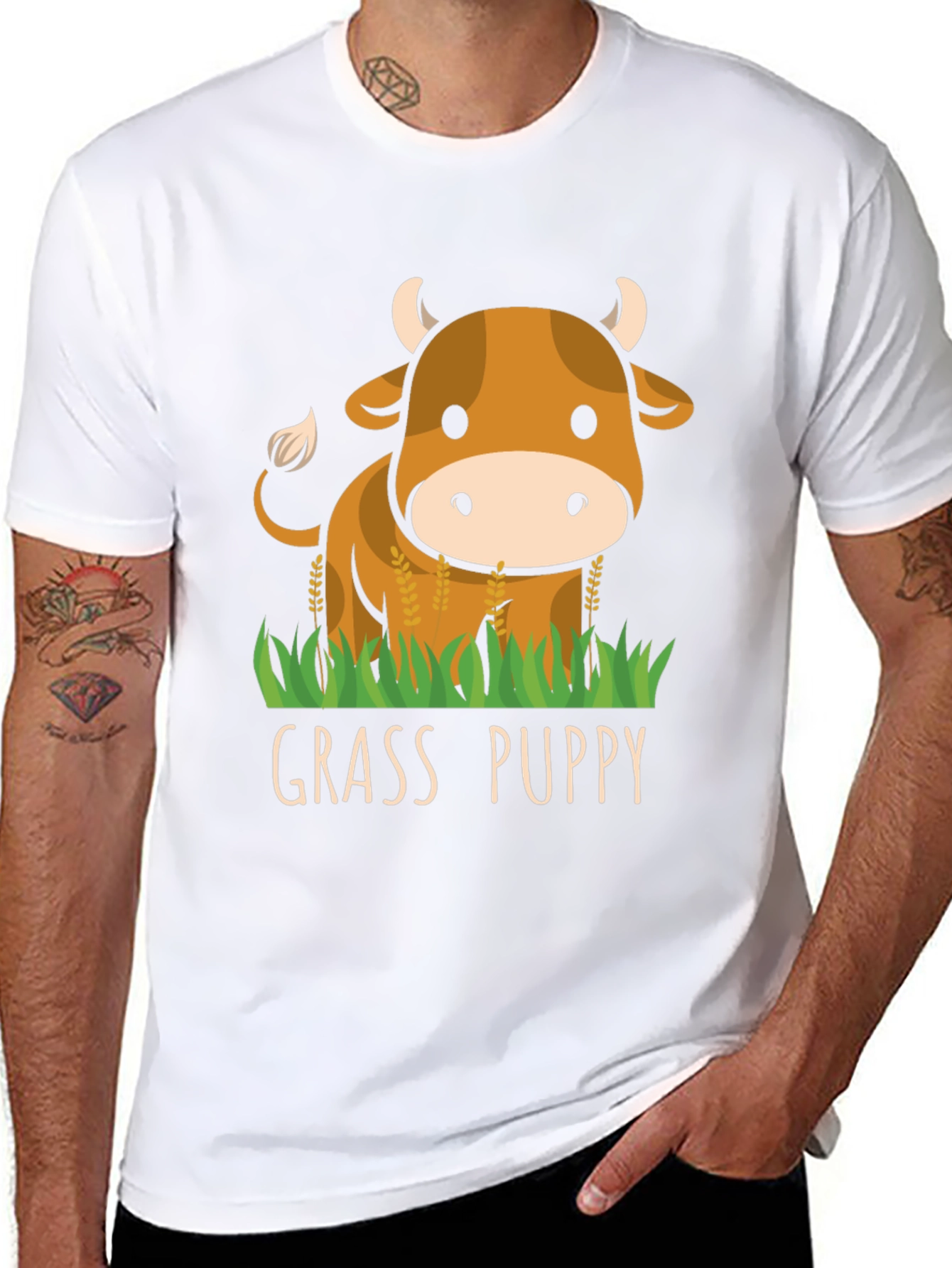 Black Grass Puppy Cute Cow Graphic T-Shirt view 8