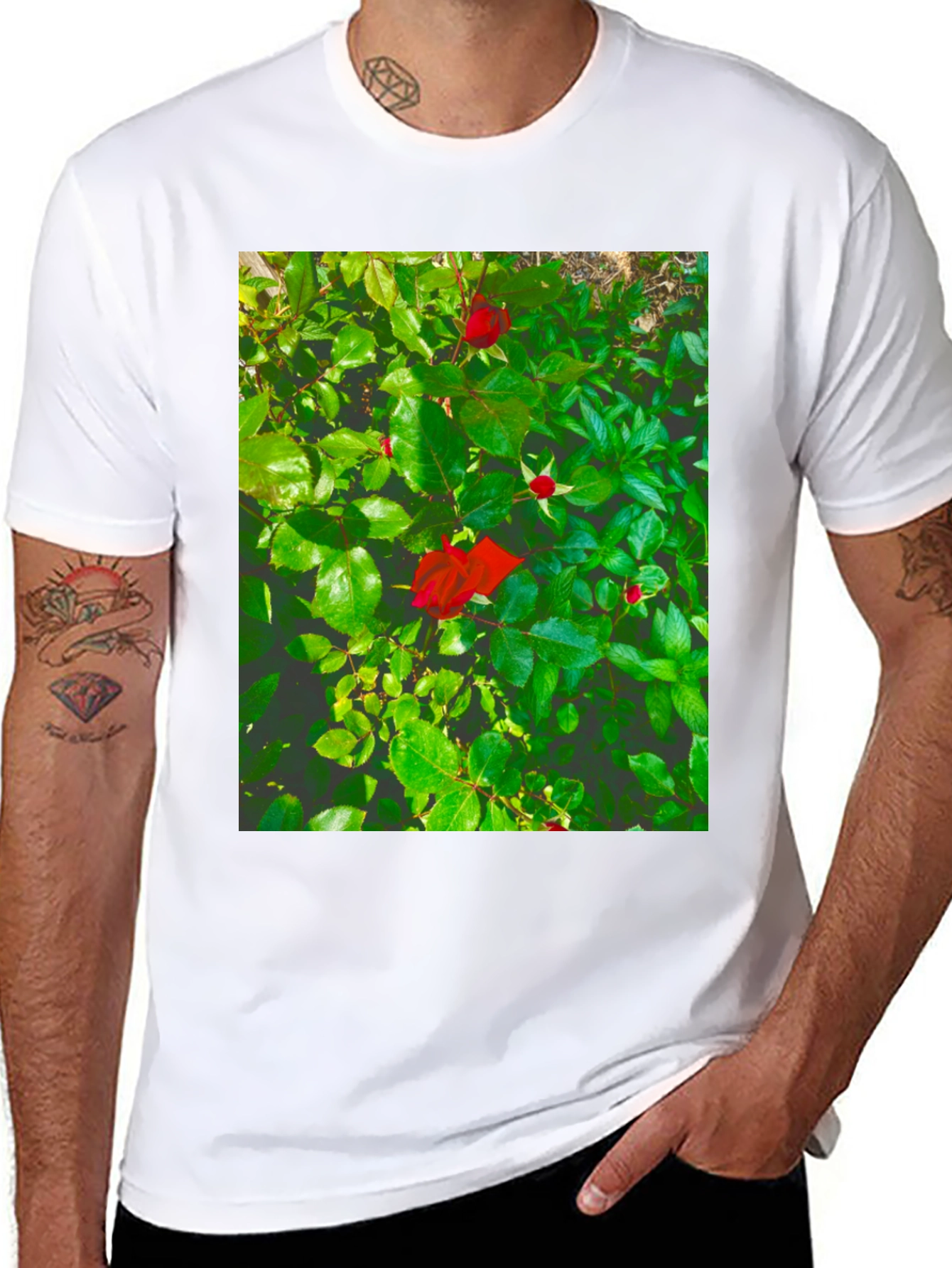 Black Rose Bush Graphic Tee - Nature Inspired Black T-Shirt view 8