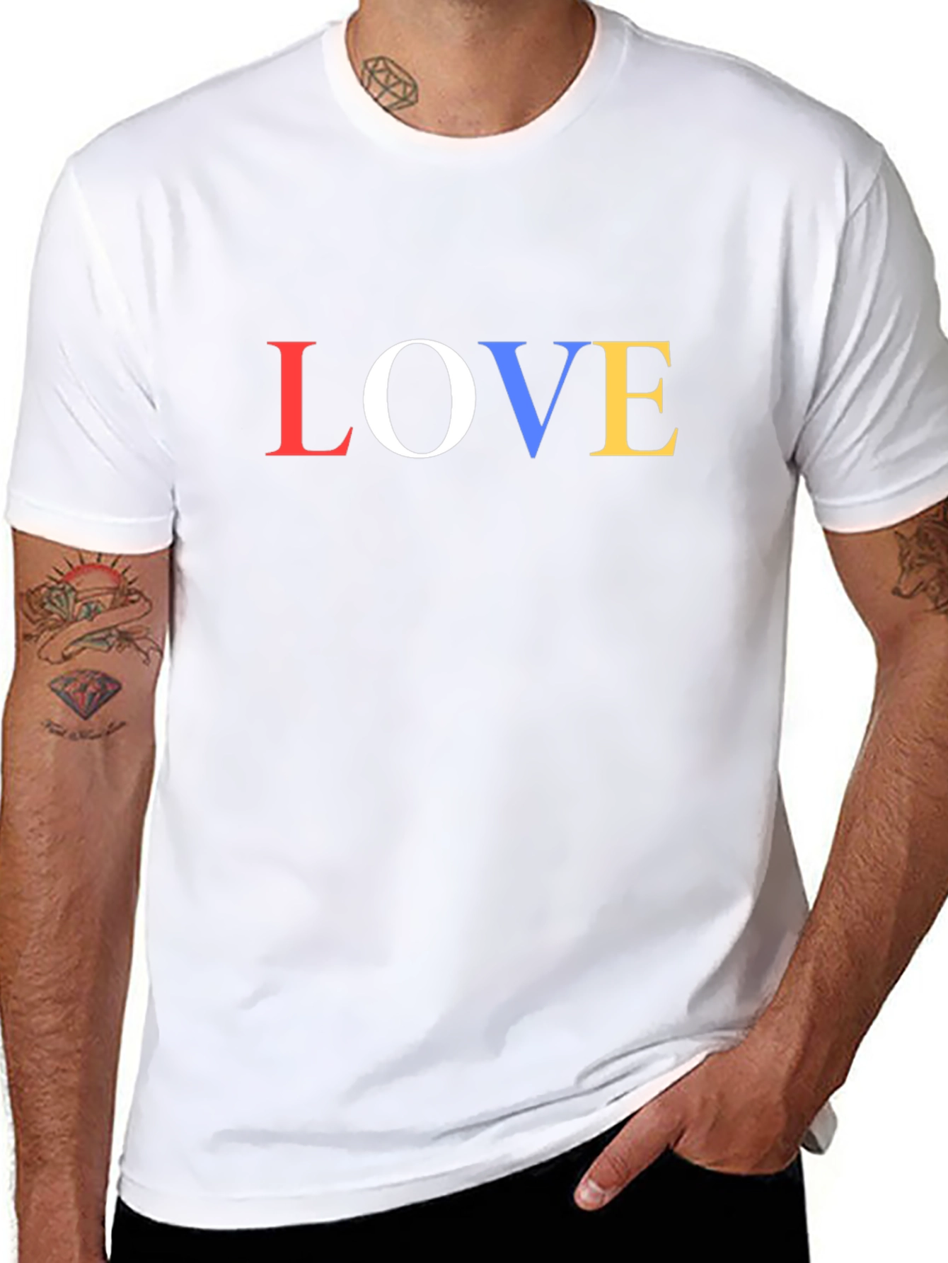 Black Colorful LOVE Graphic Black T-Shirt view 8
