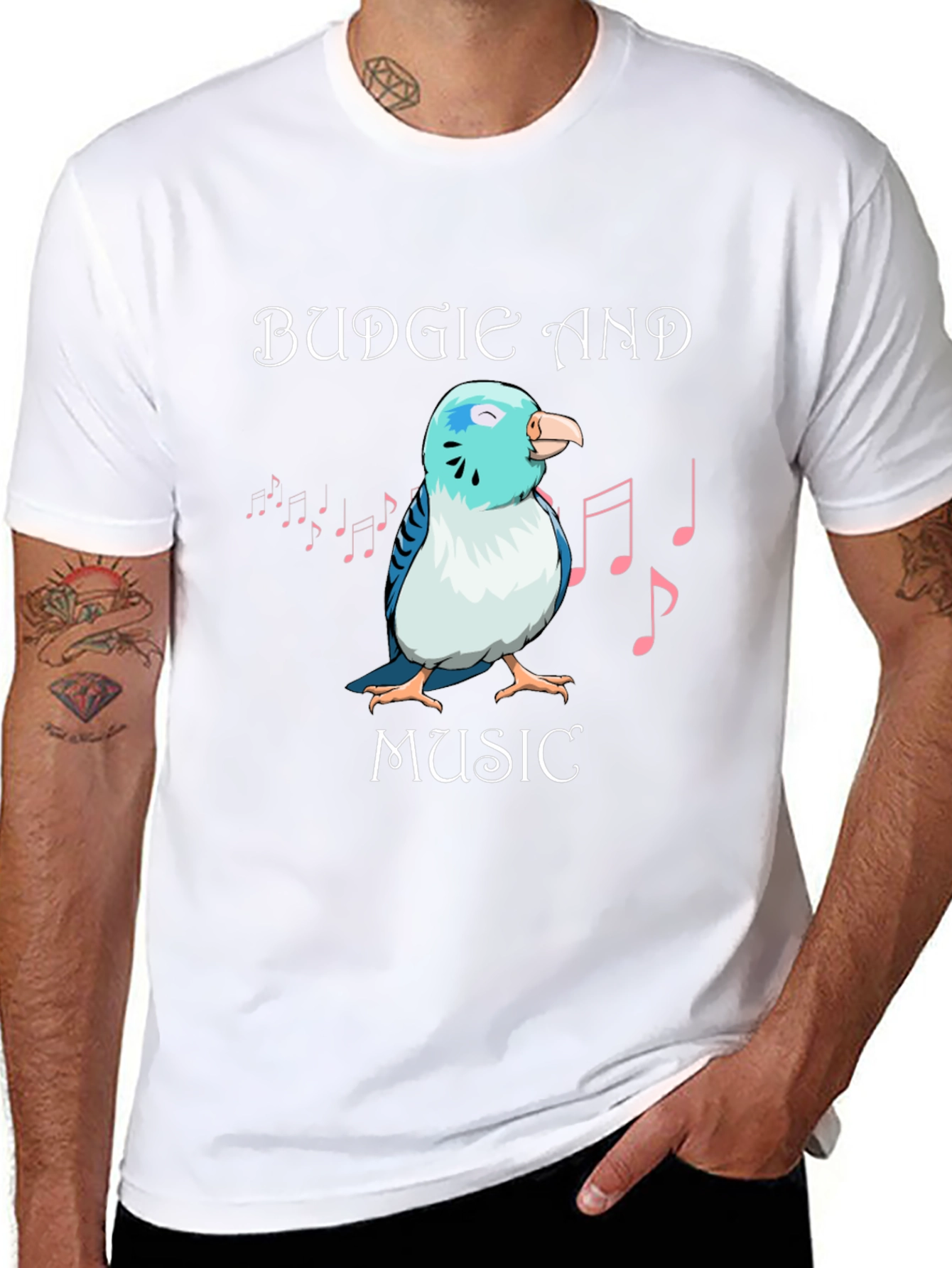 Black Budgie and Music Graphic T-Shirt view 8