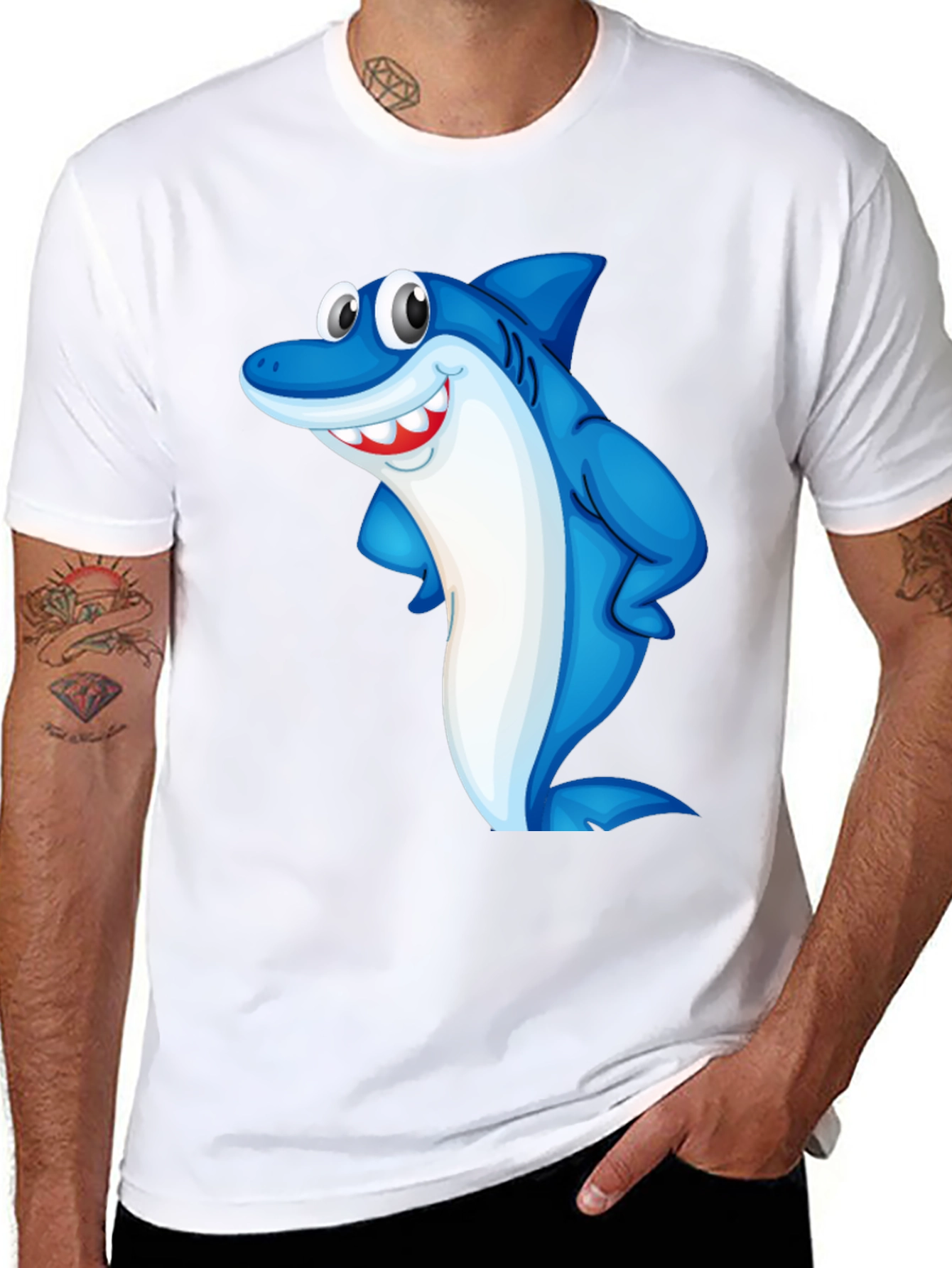 Black Funny Shark Graphic Tee - Black Cotton Blend T-Shirt view 8