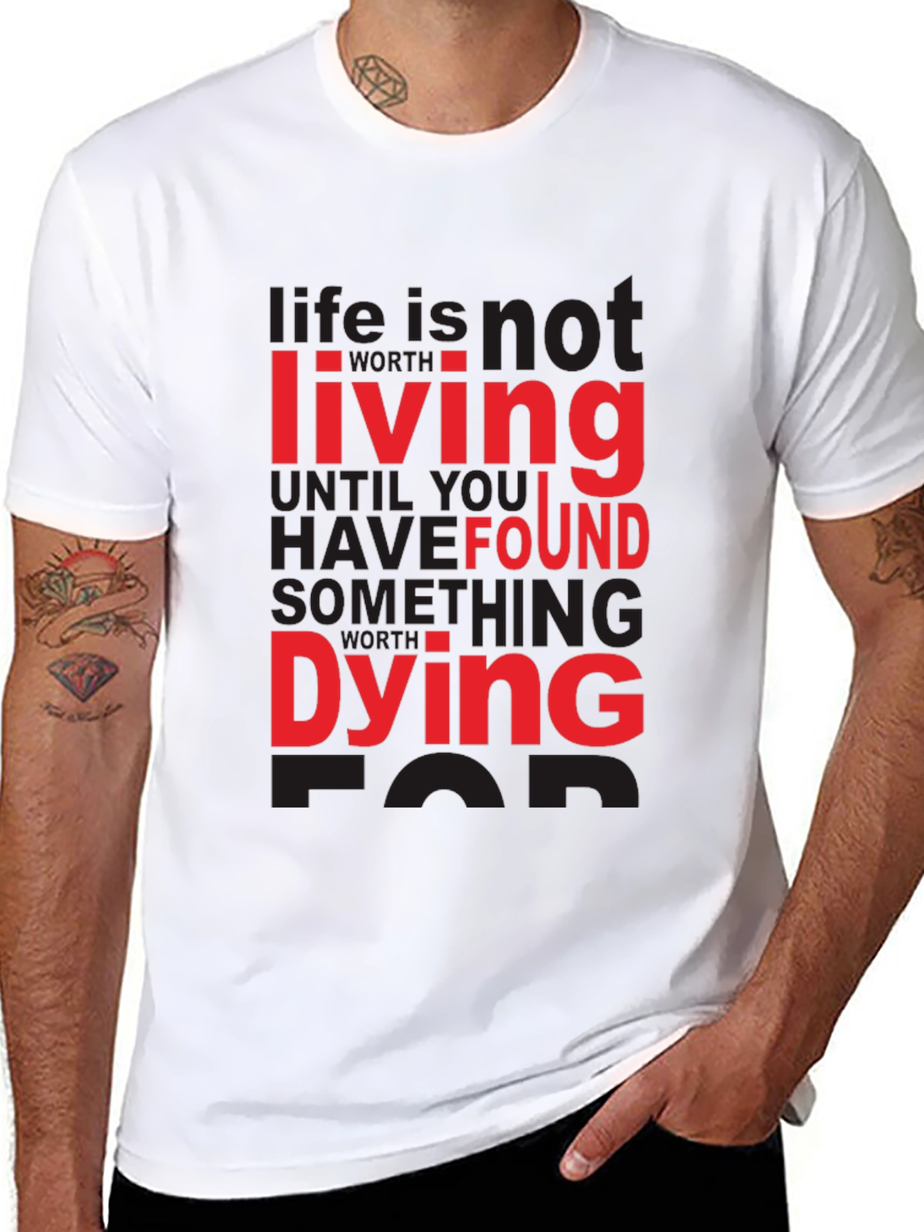 Black Life Quote T-Shirt - Living Dying Found Black Tee view 8