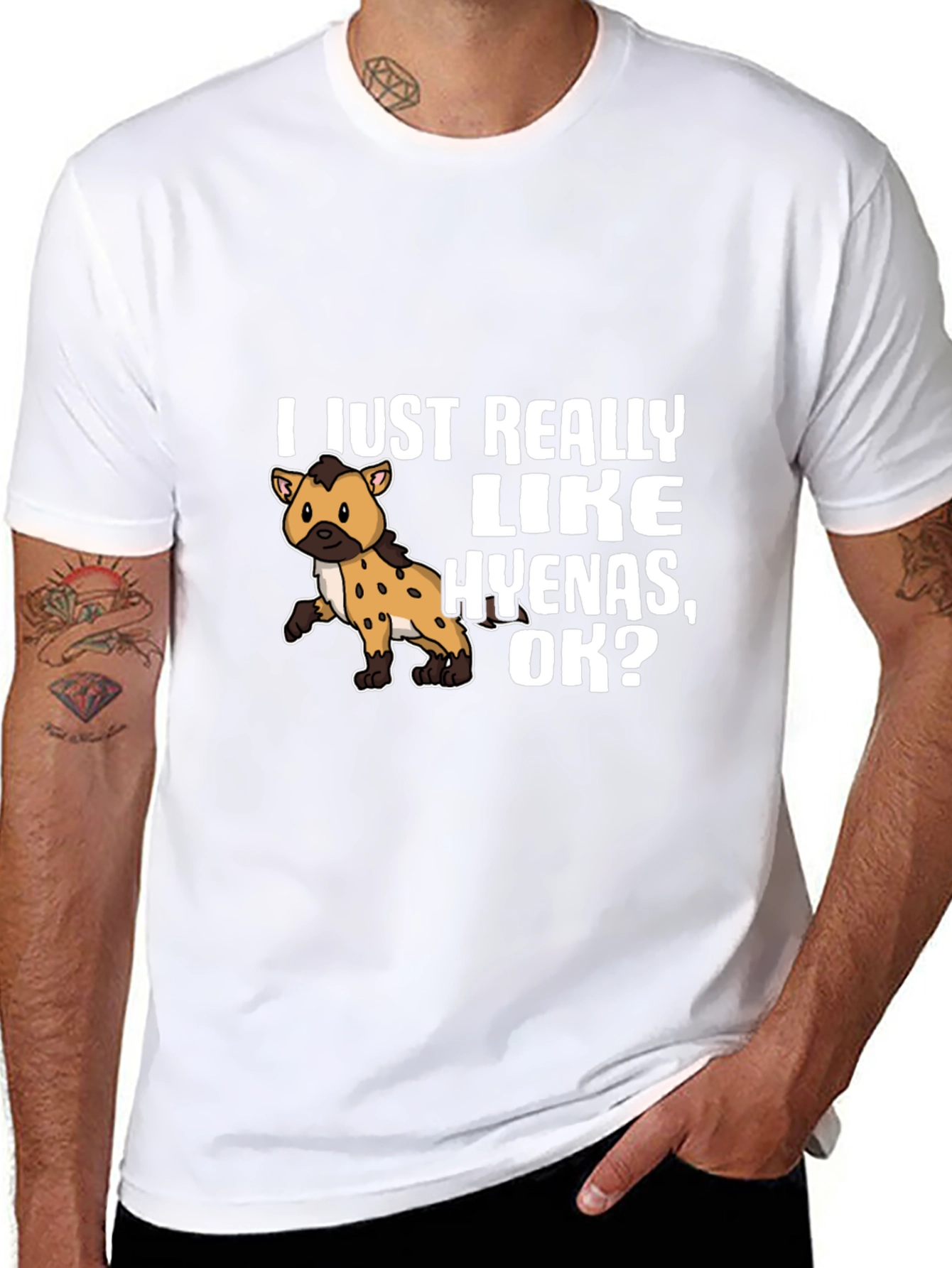 Black Hyena Lover Graphic Tee - I Just Really Like Hyenas T-Shirt view 8