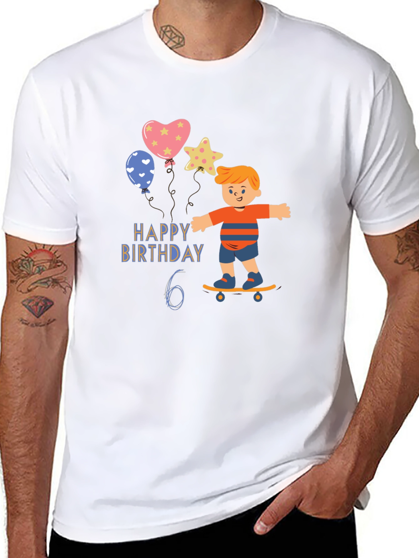 Black Happy 6th Birthday Skateboard T-Shirt view 8