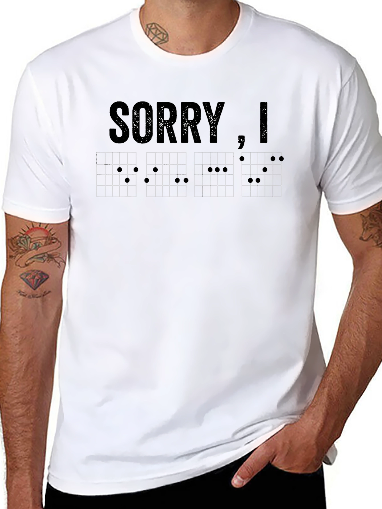 Black Sorry, I Flat T-Shirt Music Chord Humor view 8