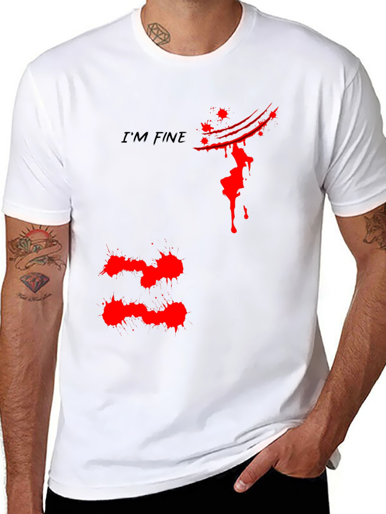 Black I'm Fine Graphic Tee - Black Cotton T-Shirt view 8