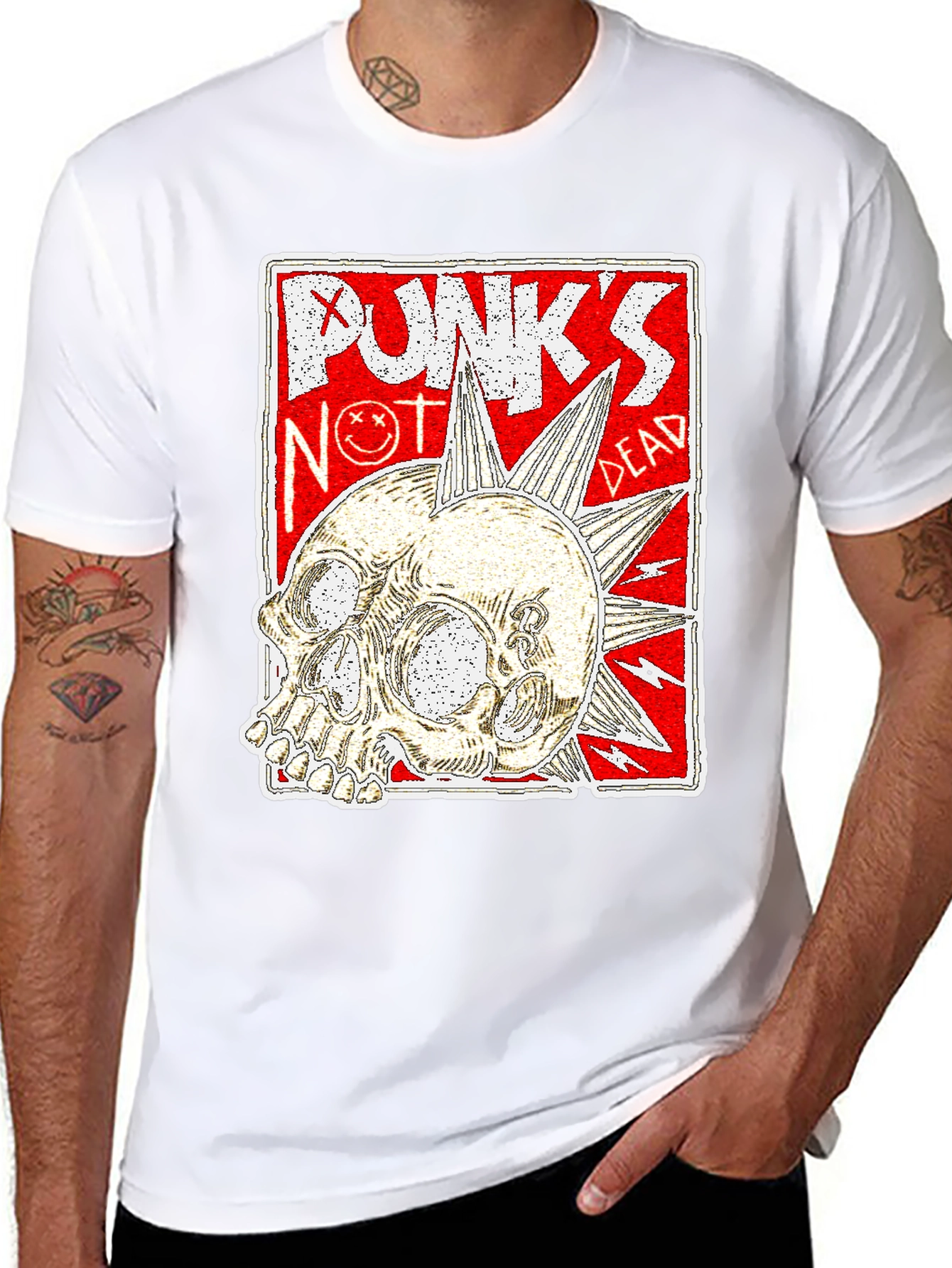 Black Punk's Not Dead Skull Graphic Tee - Black view 8