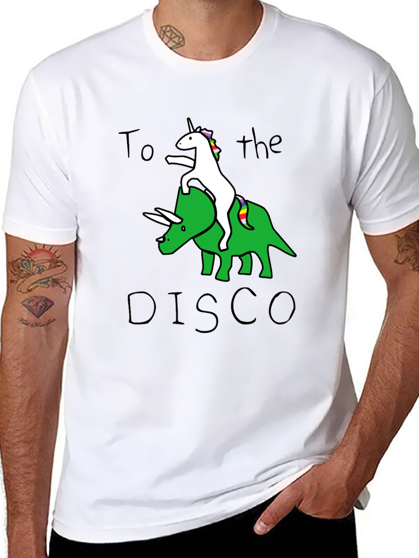 Black Unicorn Riding Dinosaur To the Disco T-Shirt view 8