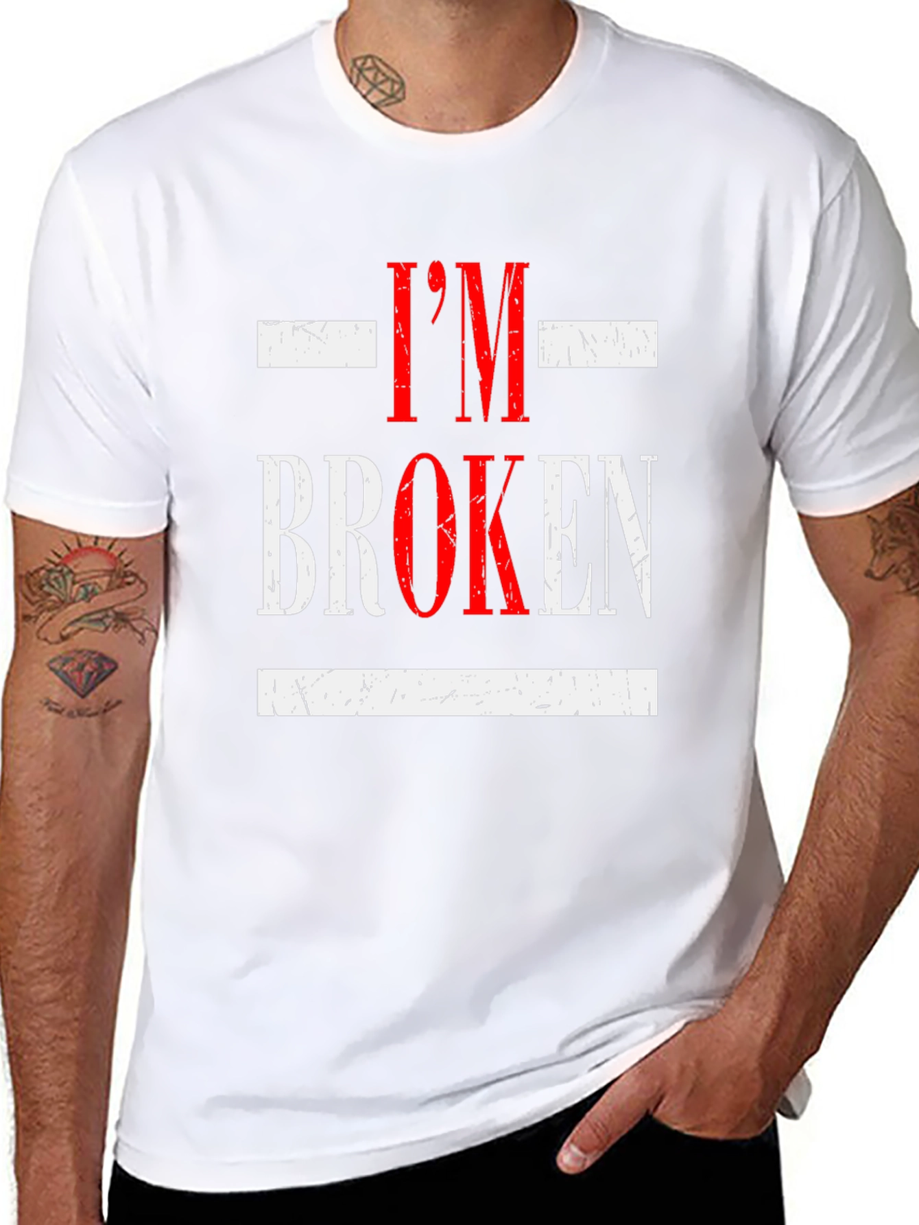 Black I'm Broken Graphic Tee - Distressed Design, Casual Wear view 8