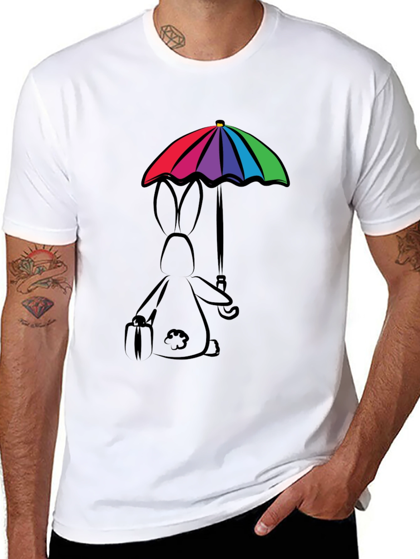 Black Rainbow Umbrella Bunny T-Shirt view 8