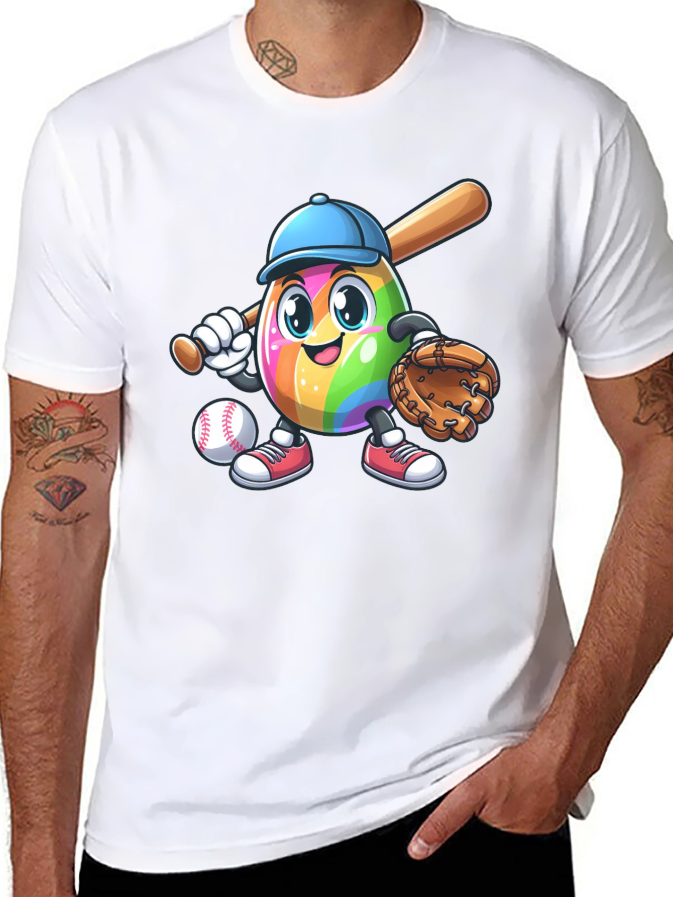 Black Rainbow Baseball Egg T-Shirt view 8