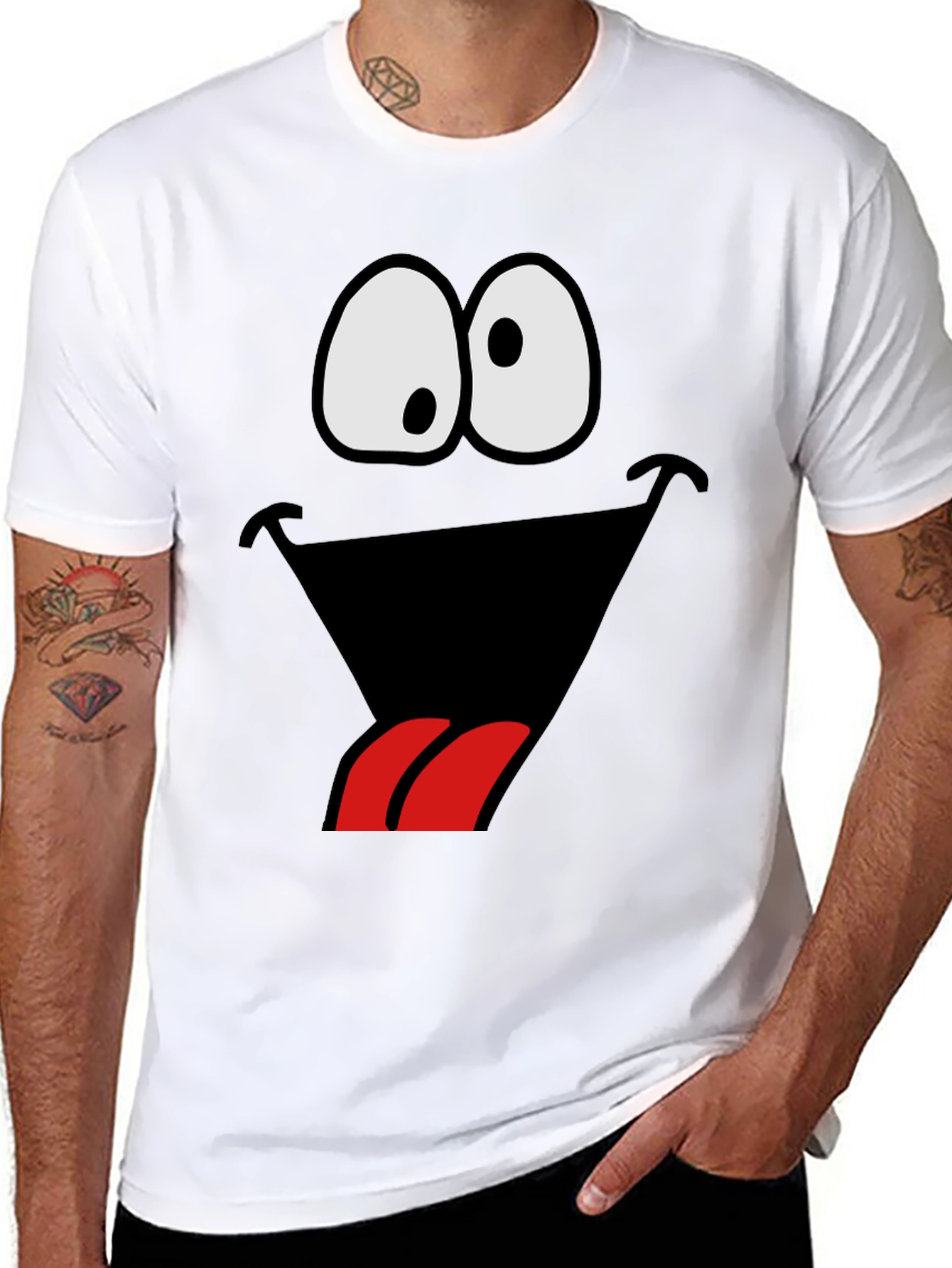 Black Funny Goofy Face Graphic Tee - Black view 8