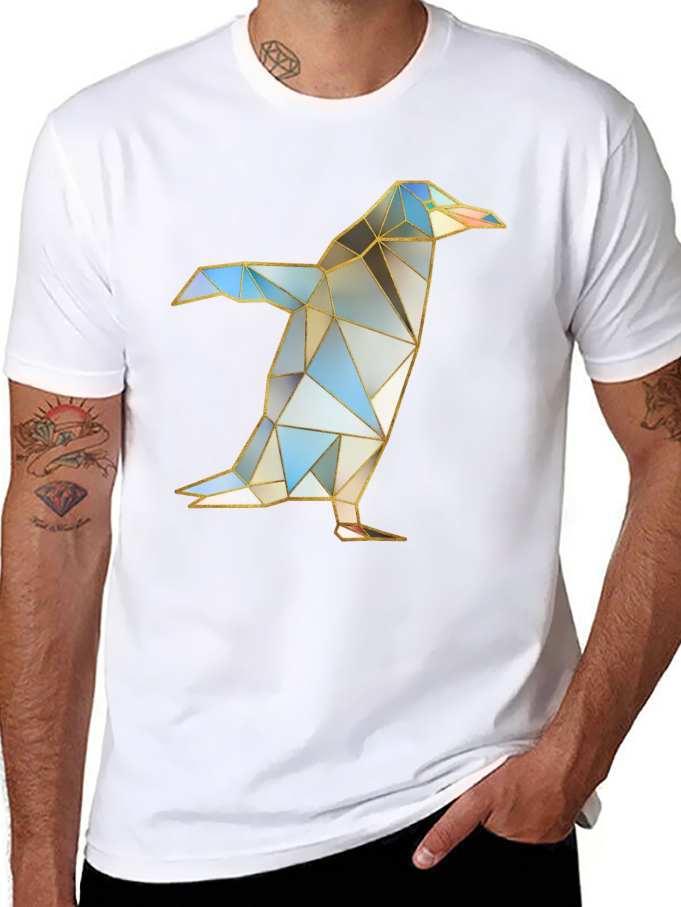 Black Geometric Penguin Graphic T-Shirt - Modern Art Design view 8