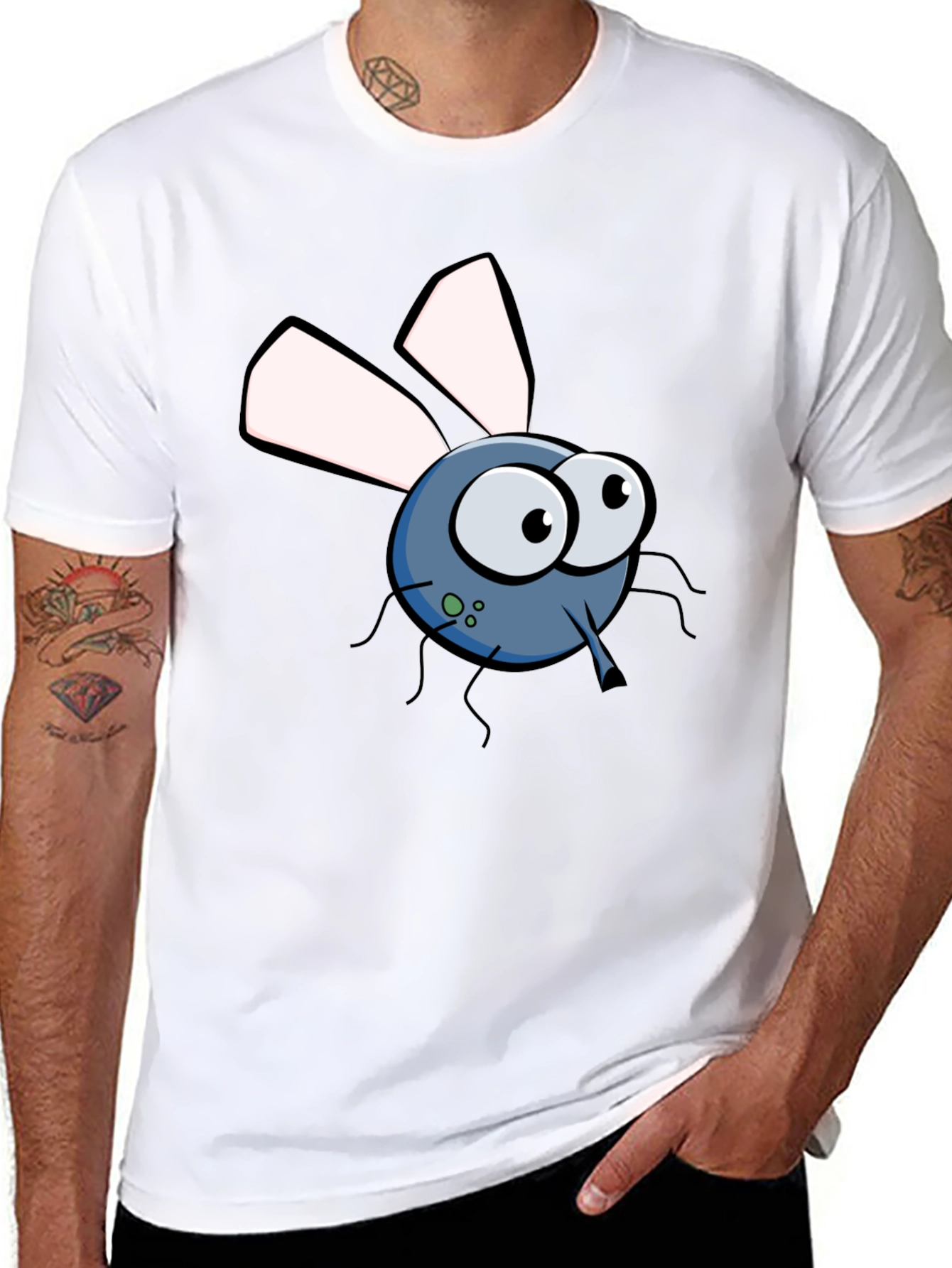 Black Funny Cartoon Fly Graphic T-Shirt view 8