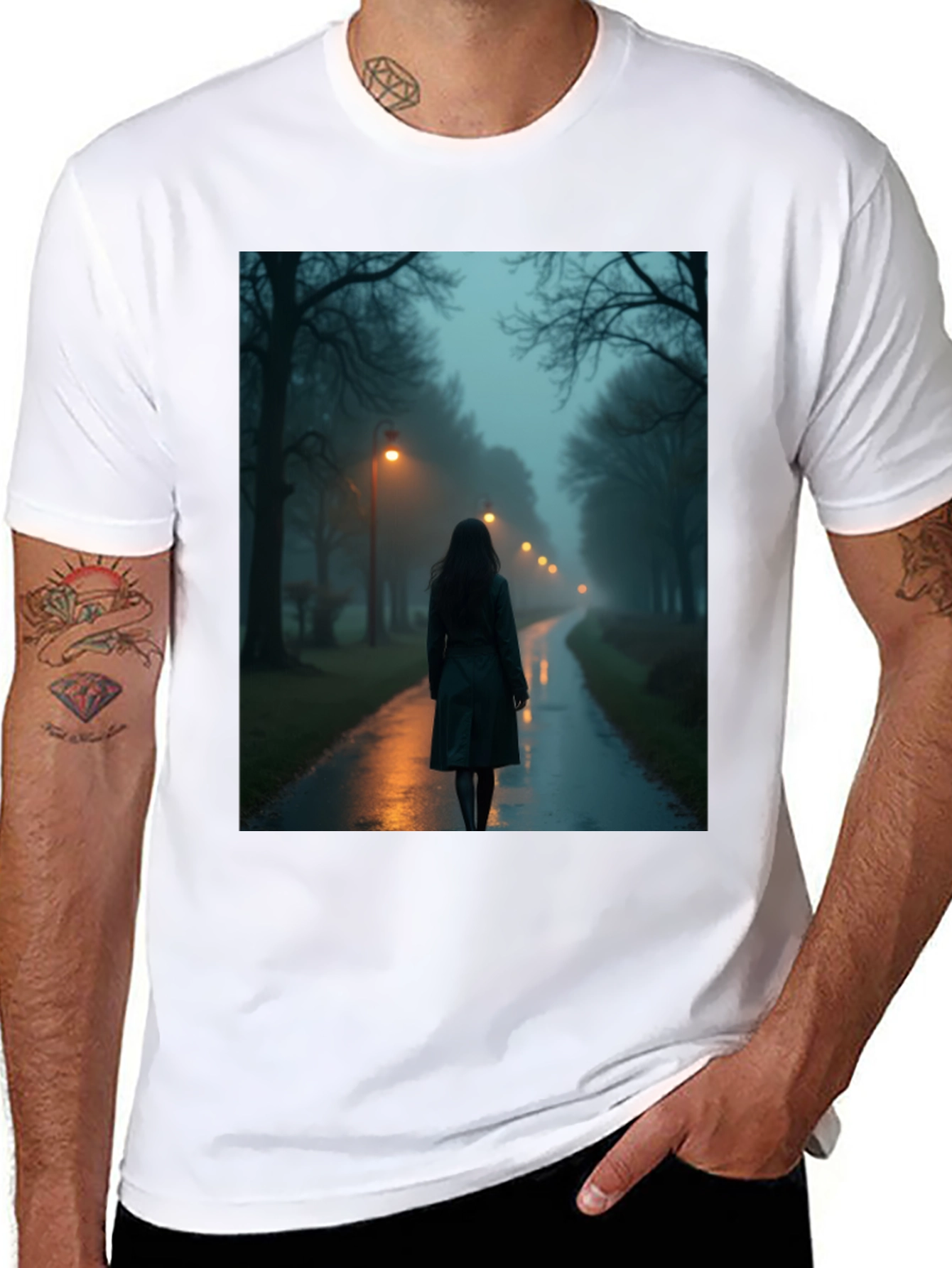 Black Mystic Walk T-Shirt - Dark & Atmospheric Design view 8