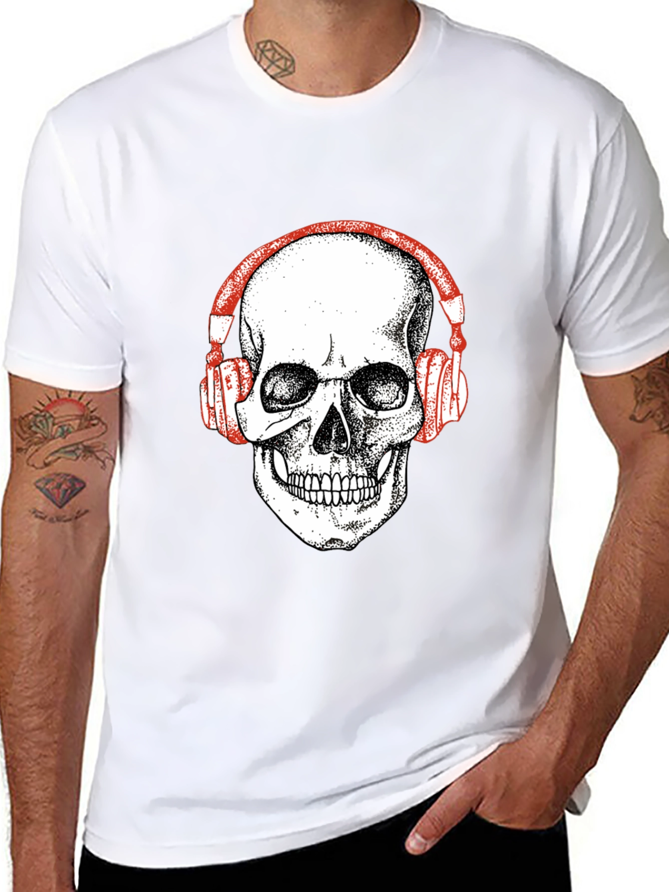 Black Skull Headphones Graphic Tee - Black view 8